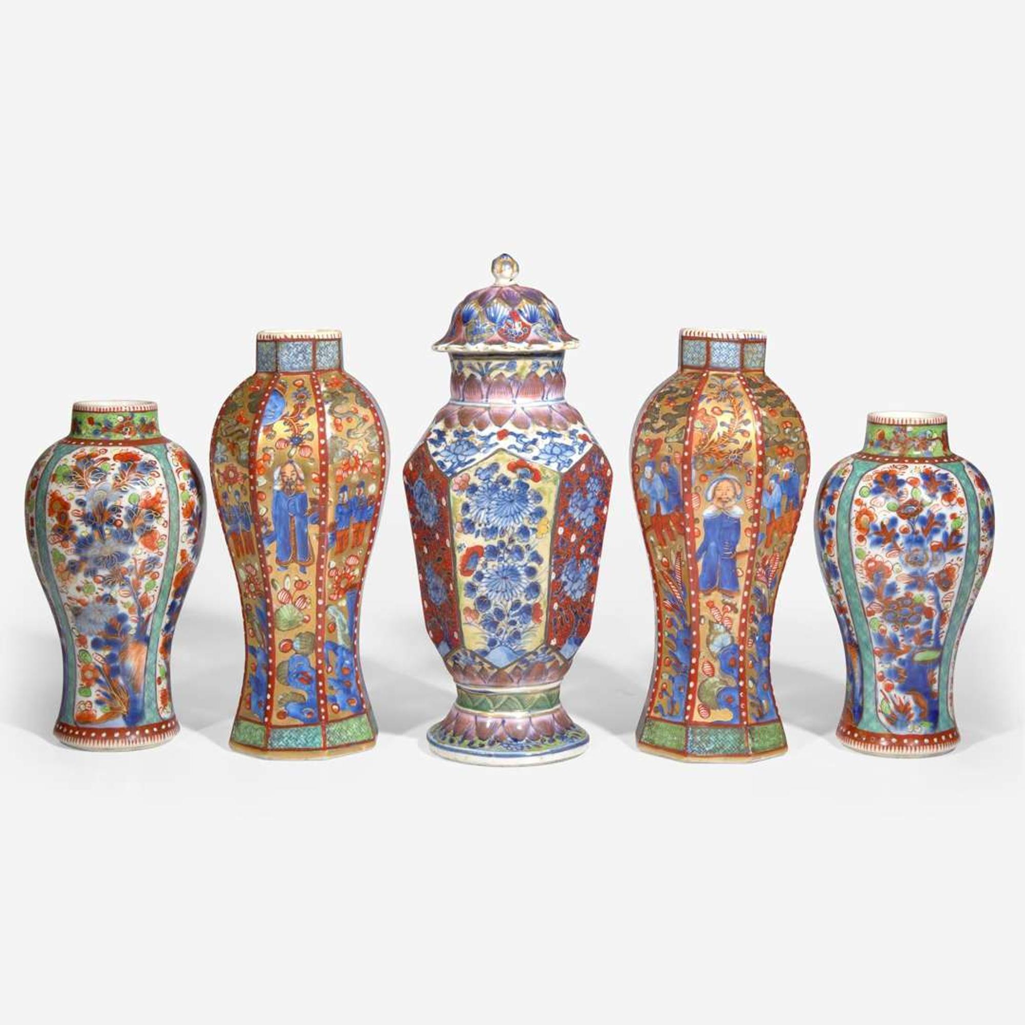 Five assorted Chinese export clobbered porcelain baluster vases 外銷瓷一組五件 The porcelain 18th century ???????