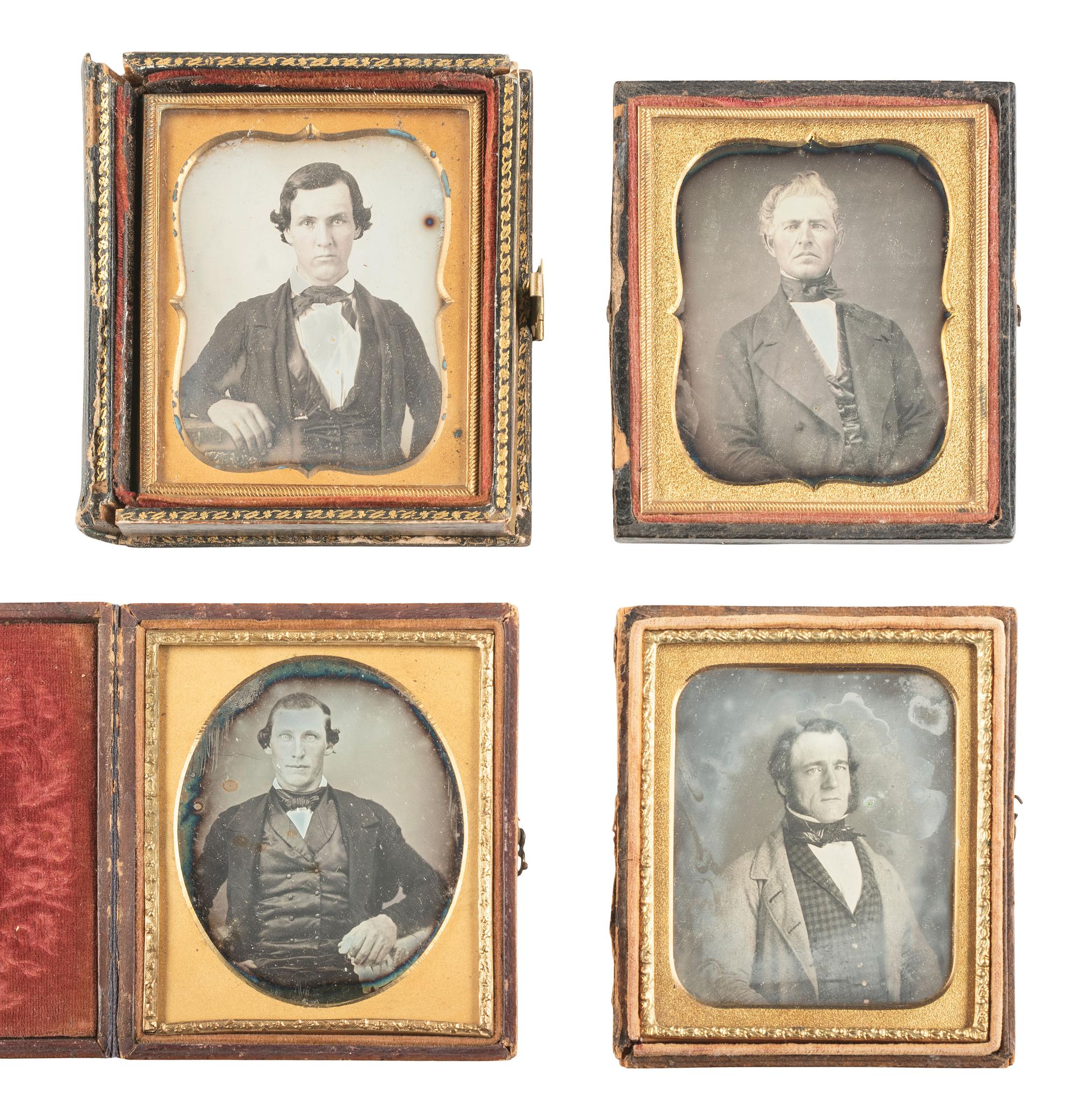 [EARLY PHOTOGRAPHY]. 20 sixth plate daguerreotypes of men with stern, serious, or striking expressions.