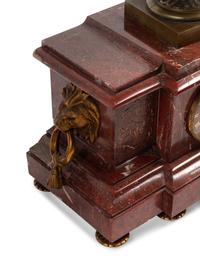 A Monumental French Neoclassical Gilt Bronze and Rouge Marble Clock Garniture