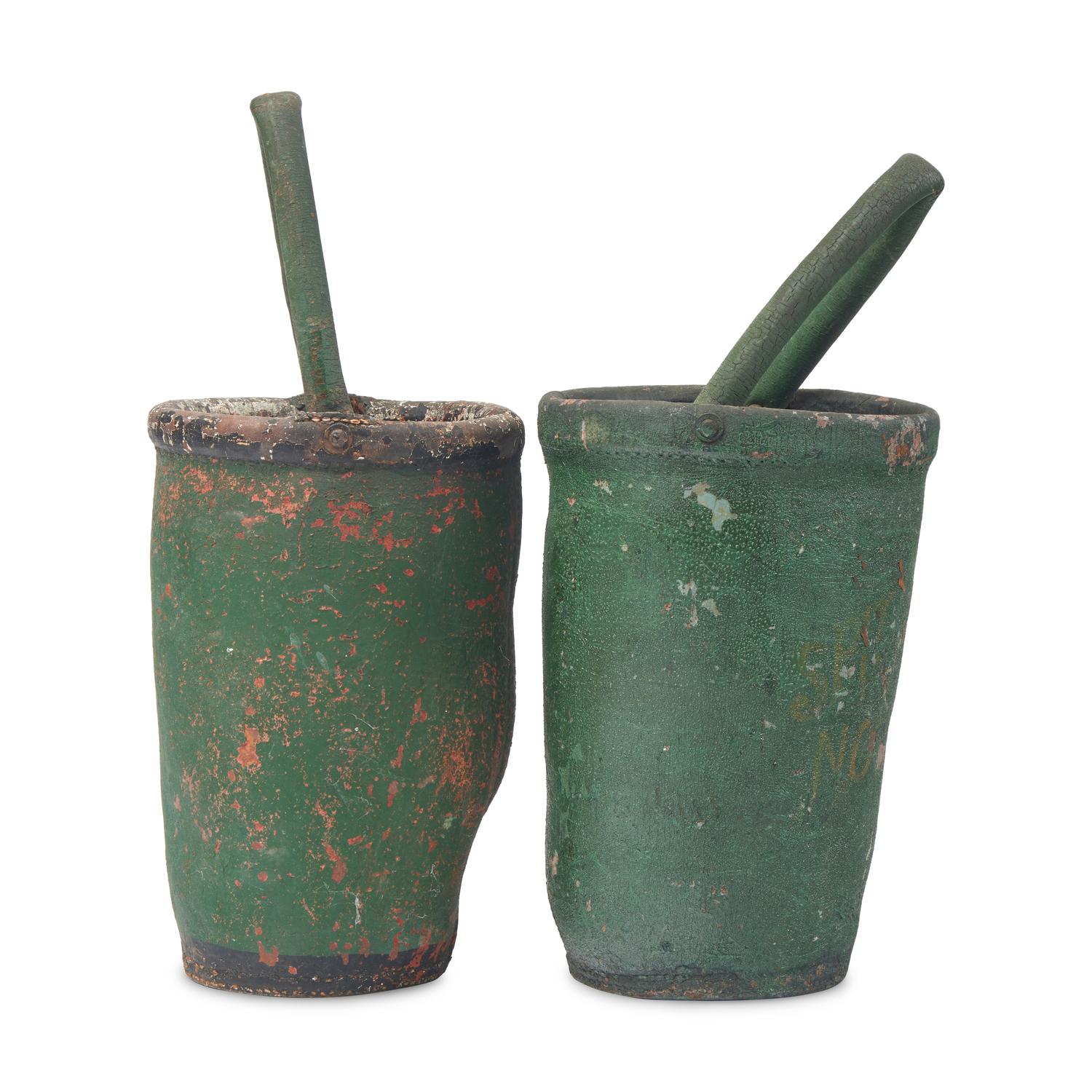 An Assembled Pair of Painted Leather Fire Buckets
