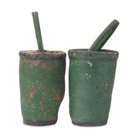An Assembled Pair of Painted Leather Fire Buckets