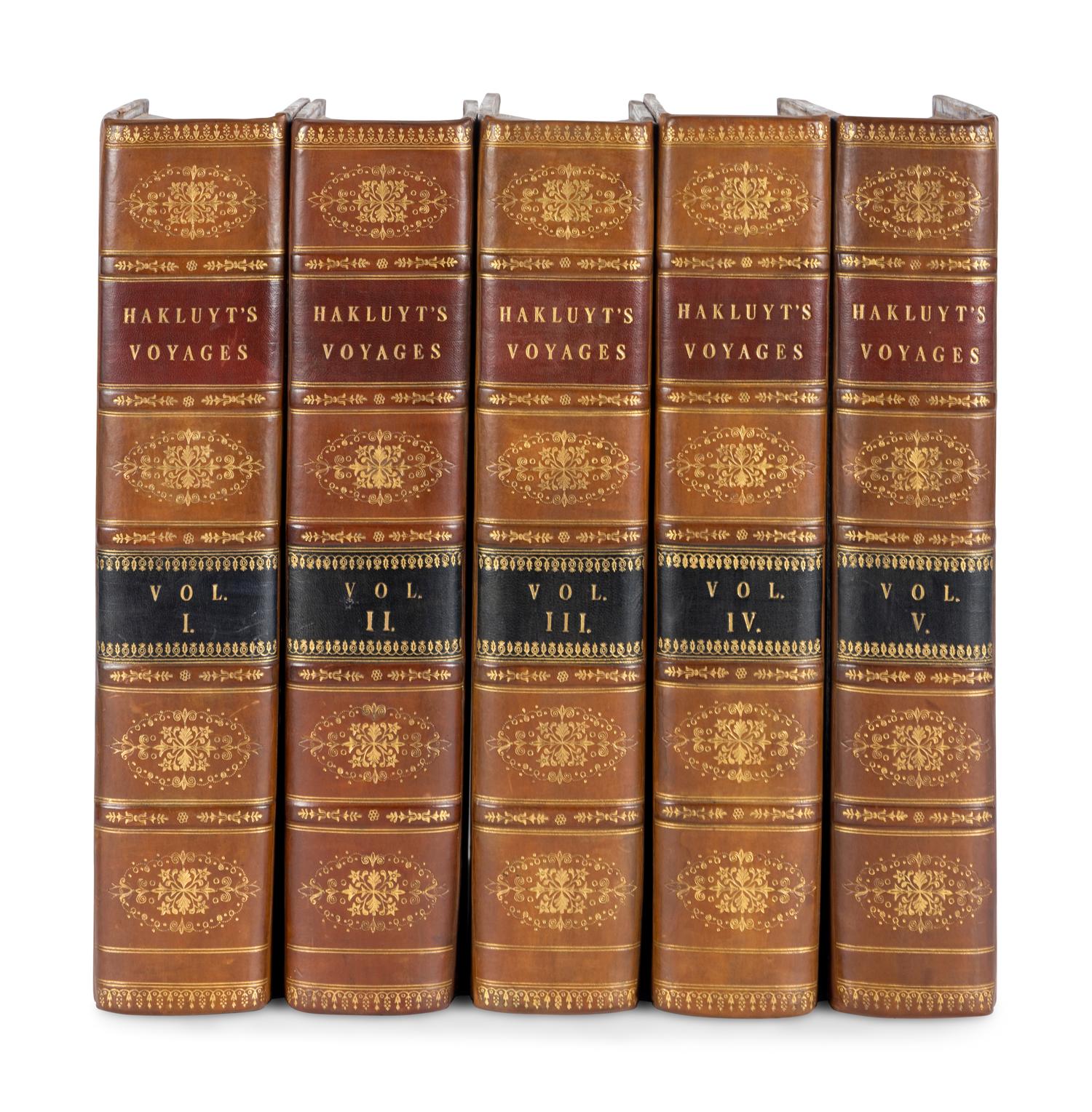 HAKLUYT, Richard (1553-1616). Hakluyt's Collection of the Early Voyages, Travels and Discoveries of the English Nation. A new edition, with additions . London: G.Woodfall for R.H.Evans [and others], 1809-1812.