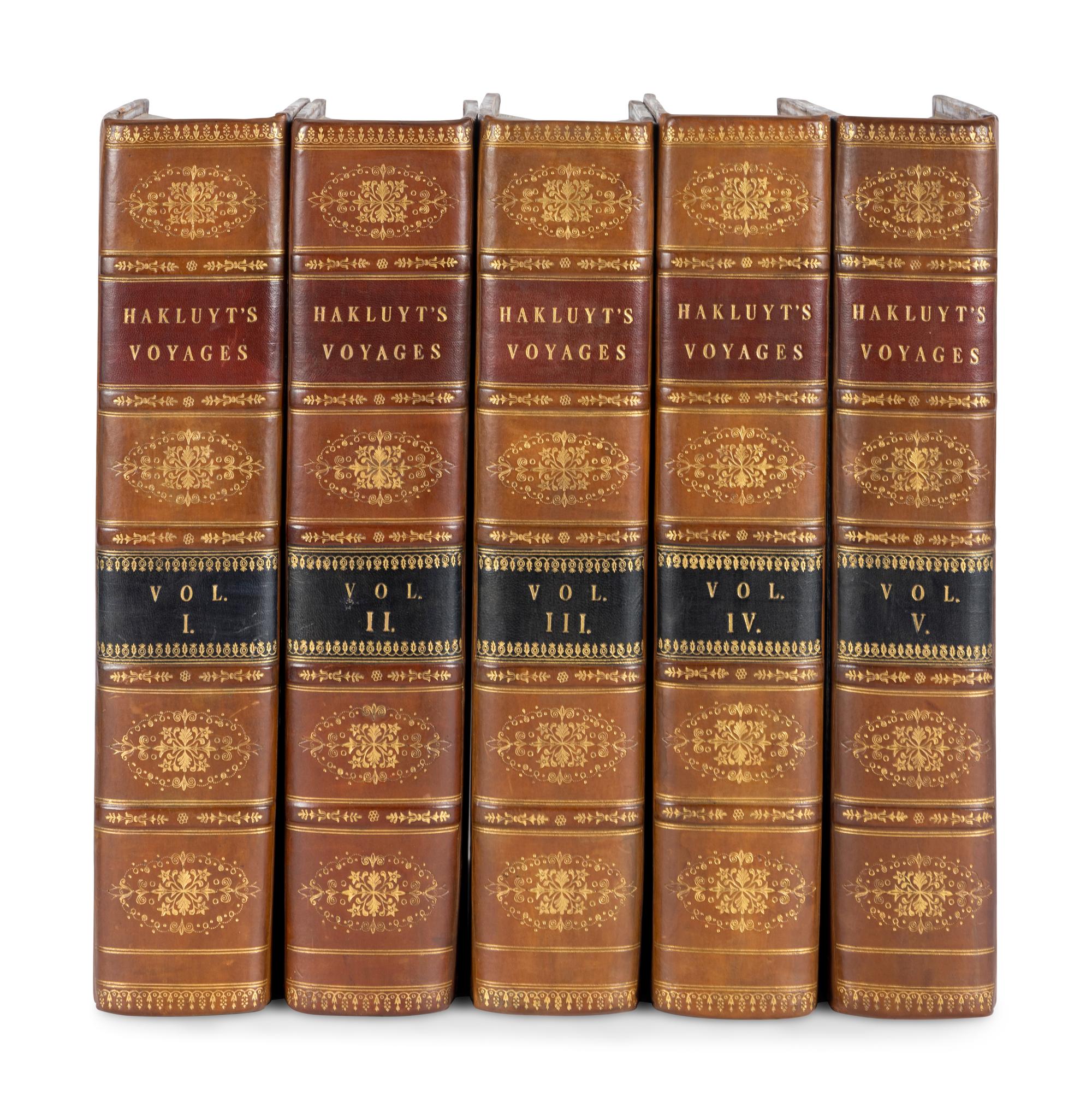 HAKLUYT, Richard (1553-1616). Hakluyt's Collection of the Early Voyages, Travels and Discoveries of the English Nation. A new edition, with additions . London: G.Woodfall for R.H.Evans [and others], 1809-1812.