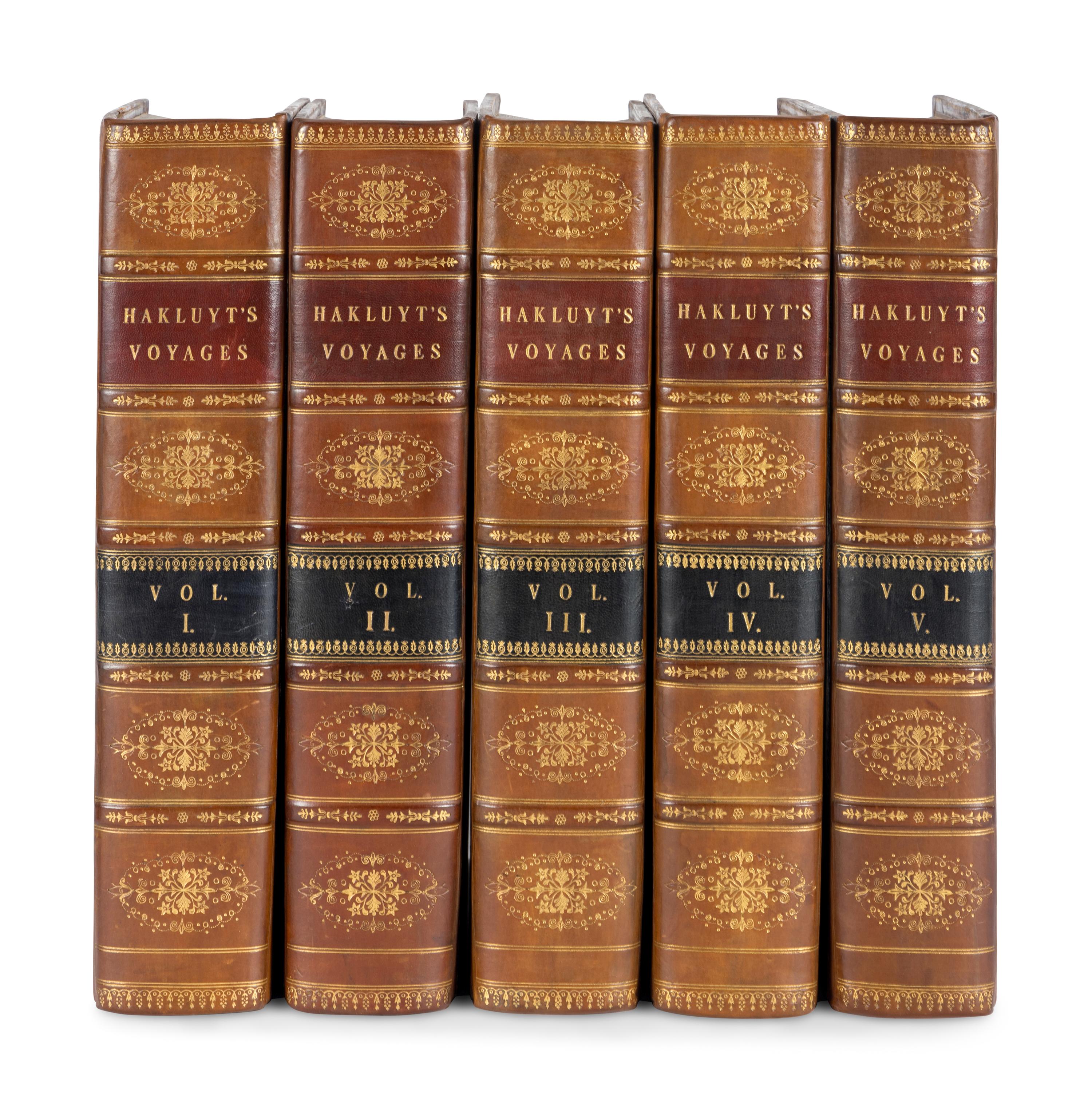 HAKLUYT, Richard (1553-1616). Hakluyt's Collection of the Early Voyages, Travels and Discoveries of the English Nation. A new edition, with additions . London: G.Woodfall for R.H.Evans [and others], 1809-1812.
