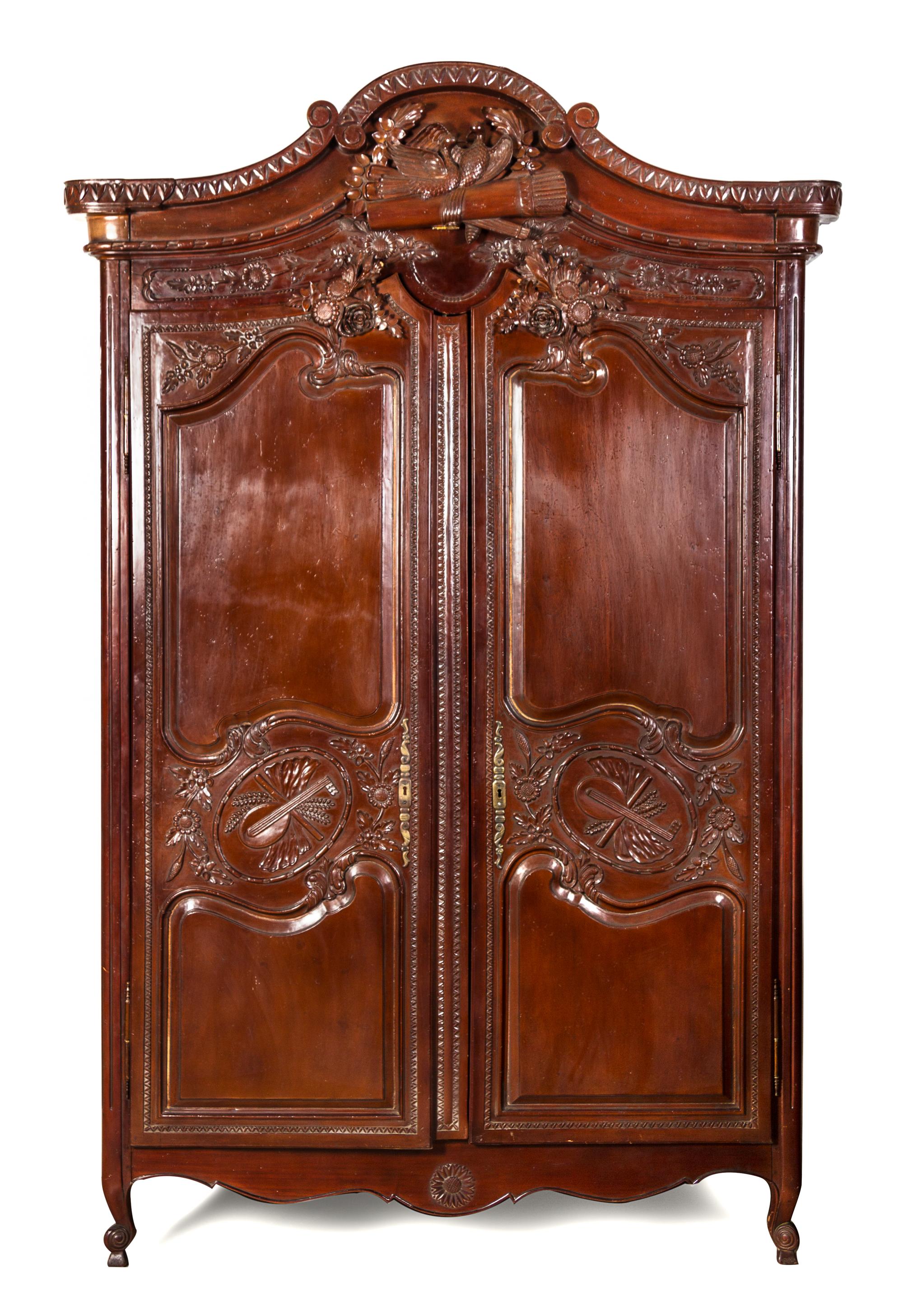 A Louis XVI Provincial Style Armoire Height 96 1/2 x width 61 1/2 x depth 28 inches. — 20TH CENTURY