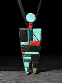 Large Silver Figural Pendant with Mosaic Inlay