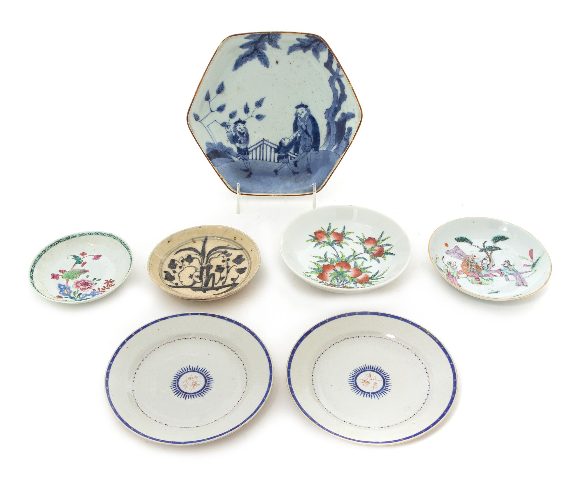 Seven Chinese Export Porcelain Plates Largest diameter 8 inches.