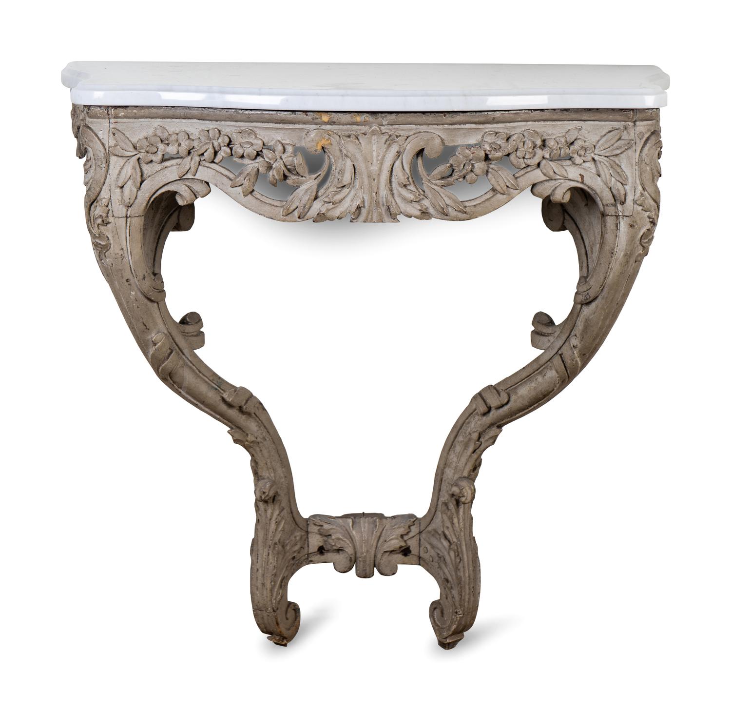 A Louis XV Style Painted and Marble Top Console Table — 19TH CENTURY