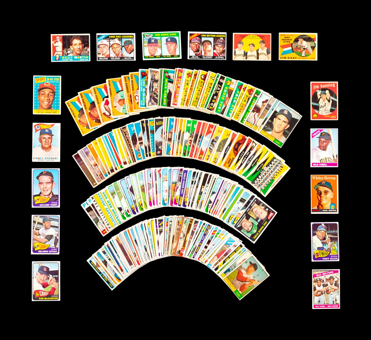 A Group of 245 Assorted 1950s and 1960s Topps Baseball Cards Including Stars and Hall of Famers,