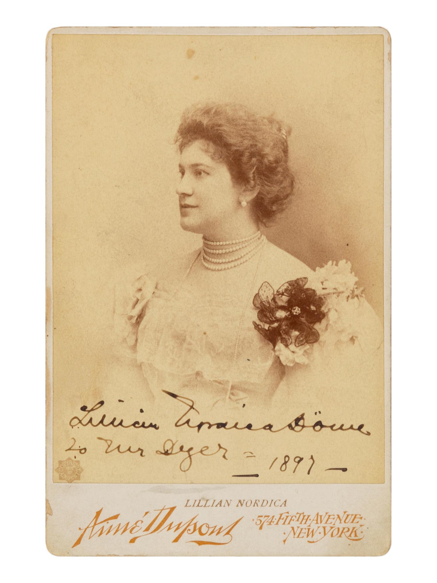 [19TH AND 20TH-CENTURY OPERA SINGERS]. A group of 8 photographs, cabinet photographs, cartes de visite, or photographic postcards of opera singers from the 1890s-1900s, most signed, comprising images of: