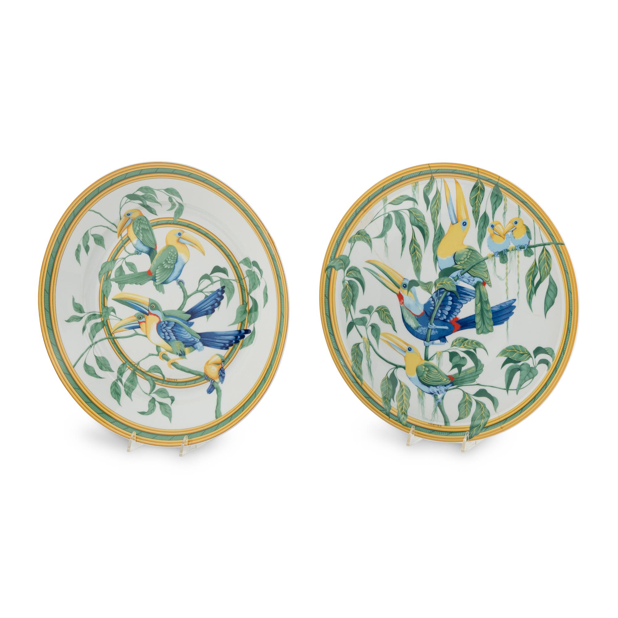 Two Hermès Toucans Porcelain Serving Articles