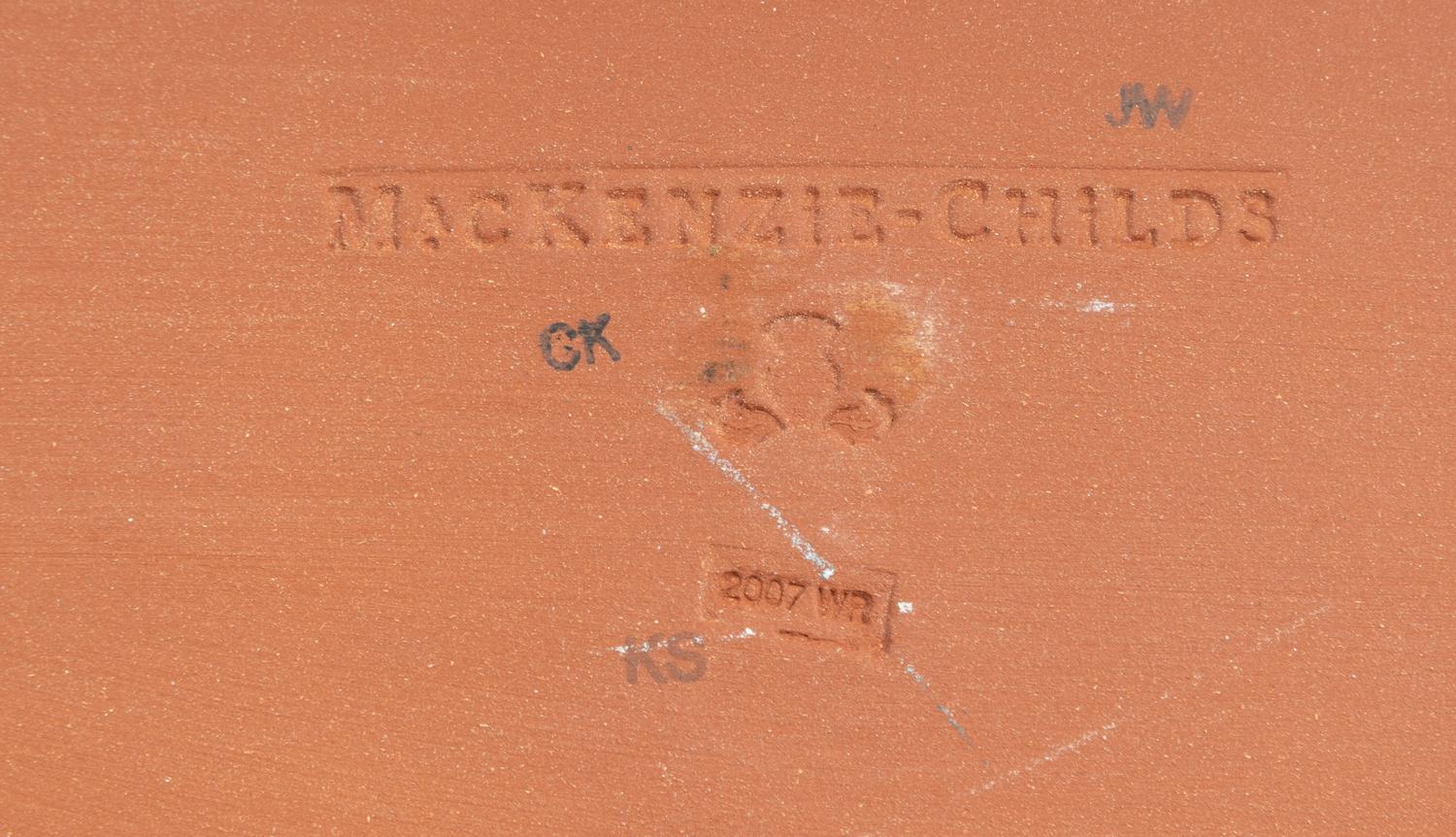 A MacKenzie-Childs Courtly Checked Ceramic Serving Platter and a Metal Serving Tray