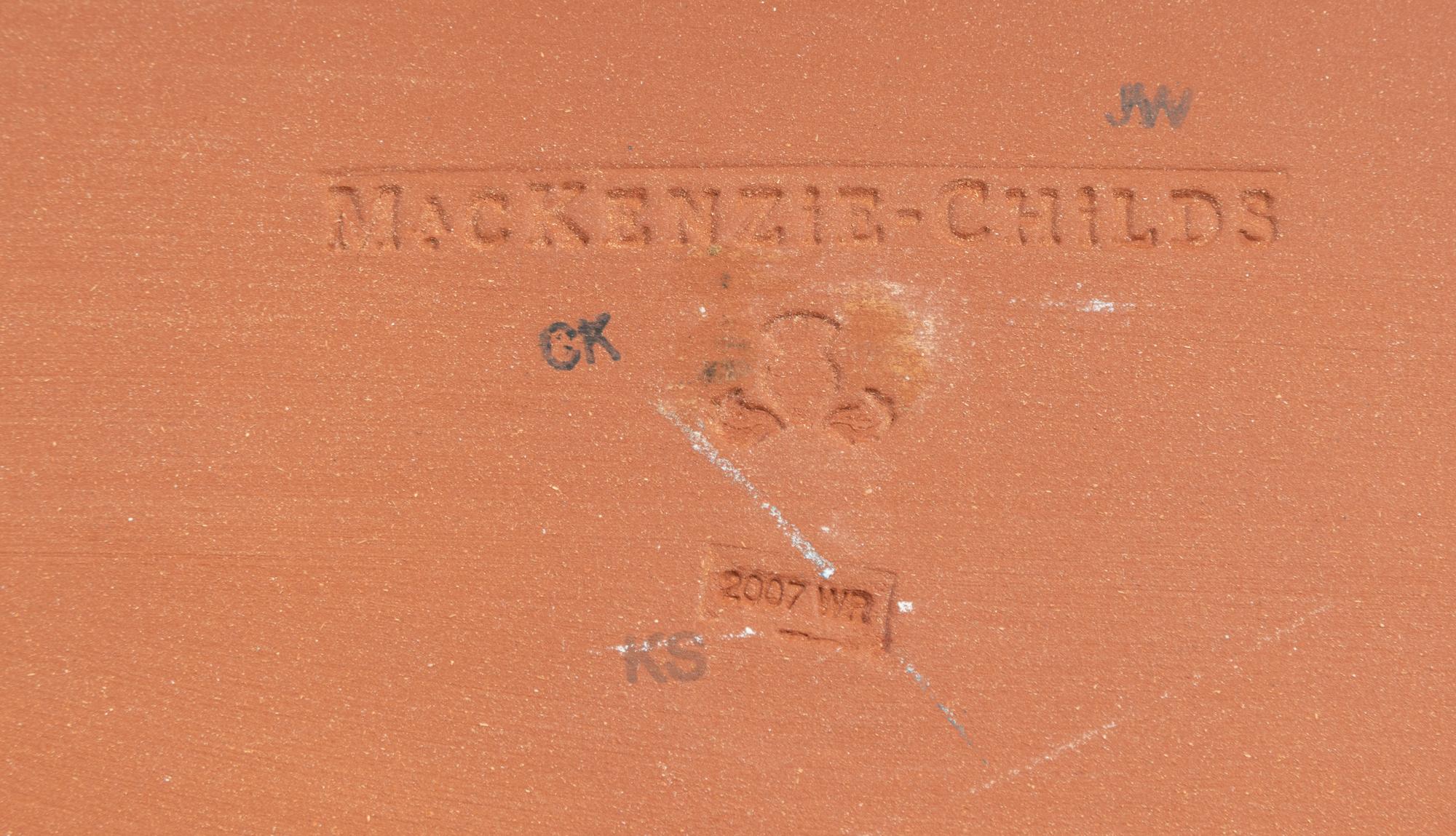 A MacKenzie-Childs Courtly Checked Ceramic Serving Platter and a Metal Serving Tray