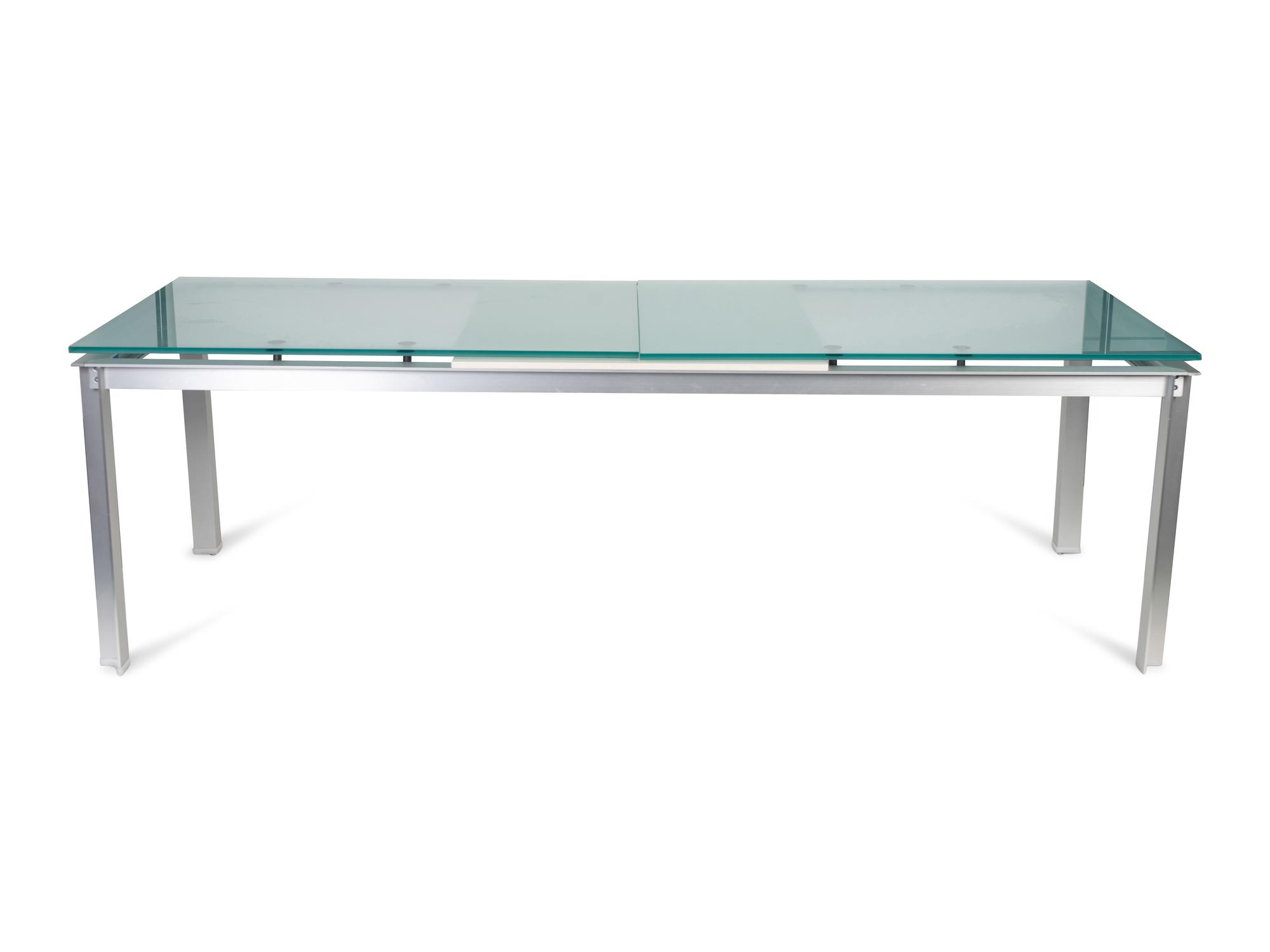 A Brushed Metal, Frosted Glass and Wood Atavola Extension Dining Table