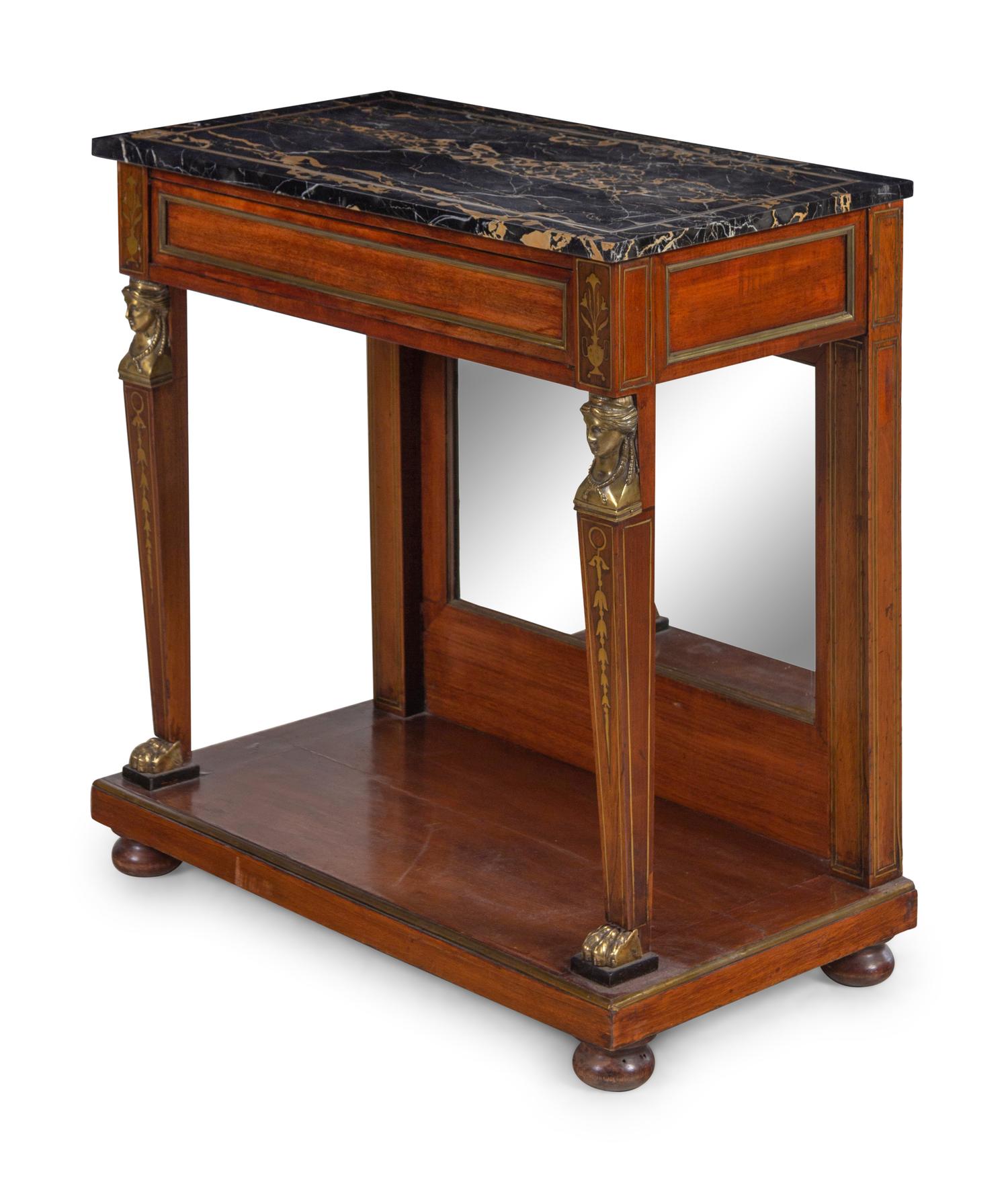 An Empire Gilt Bronze Mounted Mahogany Marble-Top Pier Table