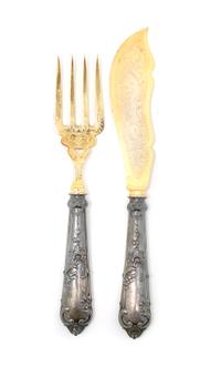 A German Silver Two Piece Fish Set, Length of largest 11 inches.