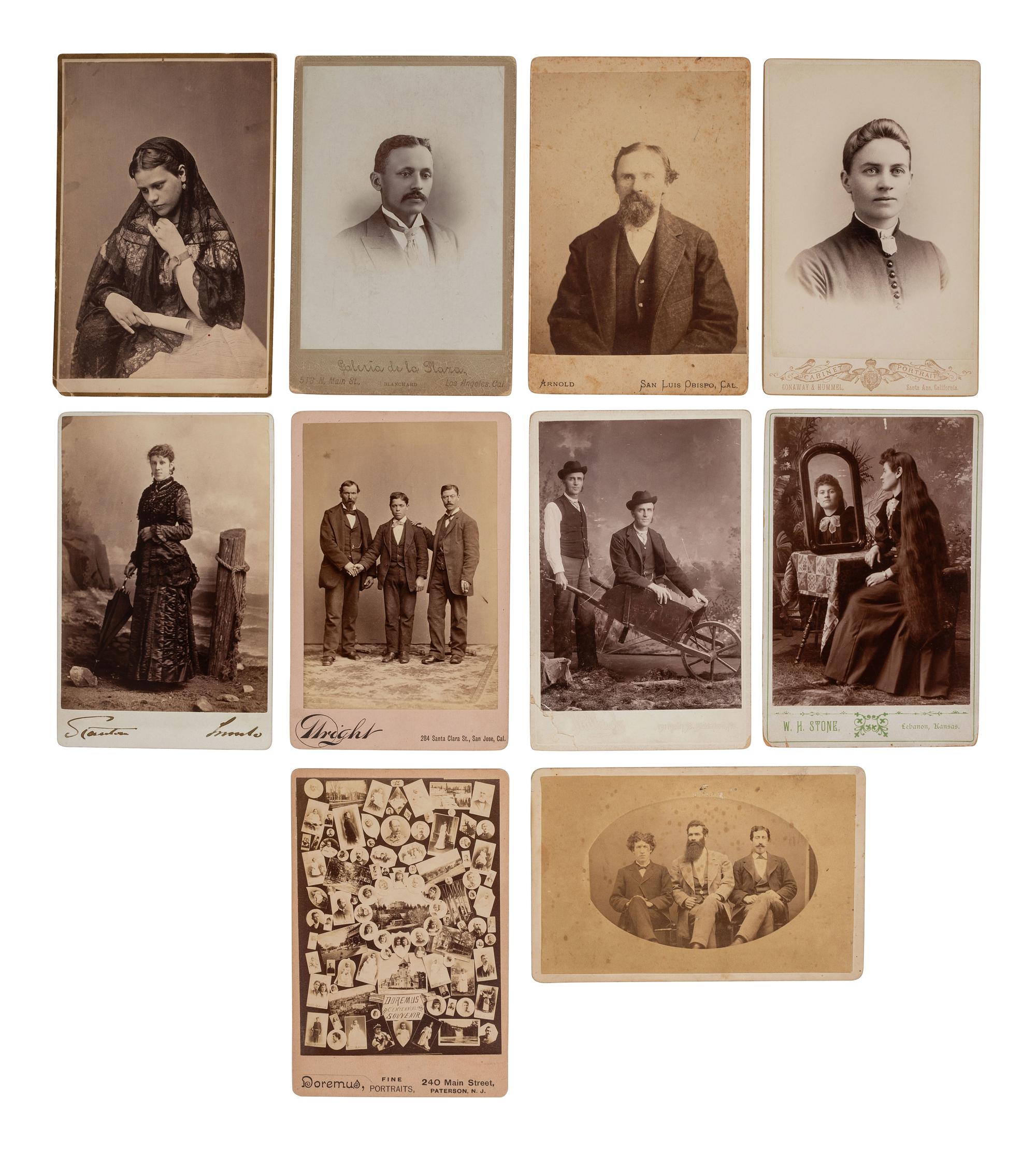 [EARLY PHOTOGRAPHY]. 100+ cabinet cards incl. curious pairs and subjects from California & Hawaii.