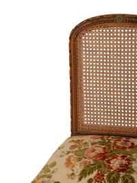 A Pair of Italian Louis XVI Style Gilt Metal Mounted Mahogany and Canework Side Chairs