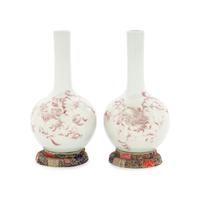 A Pair of Copper Red Glazed Porcelain Bottle Vases
