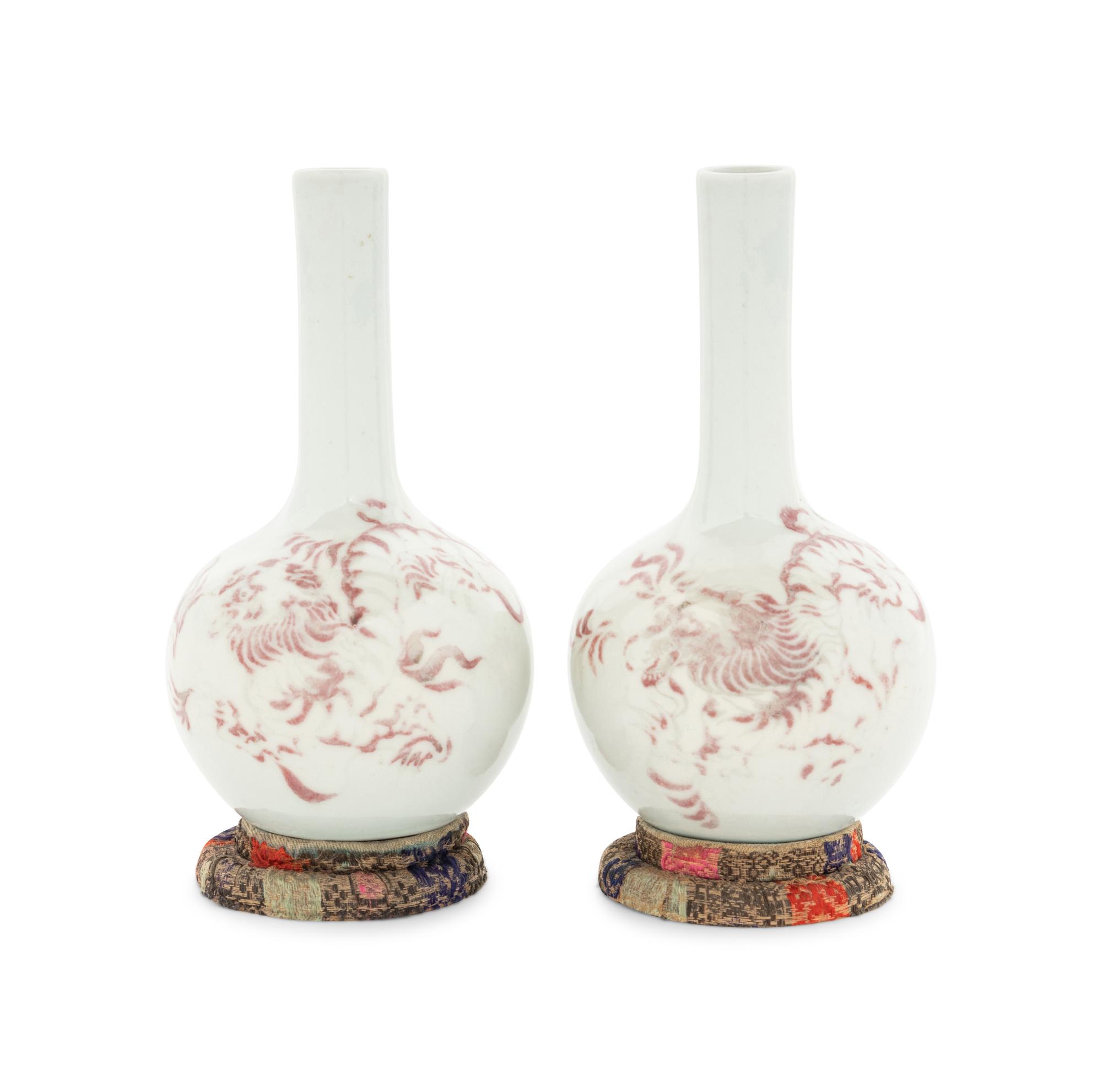 A Pair of Copper Red Glazed Porcelain Bottle Vases