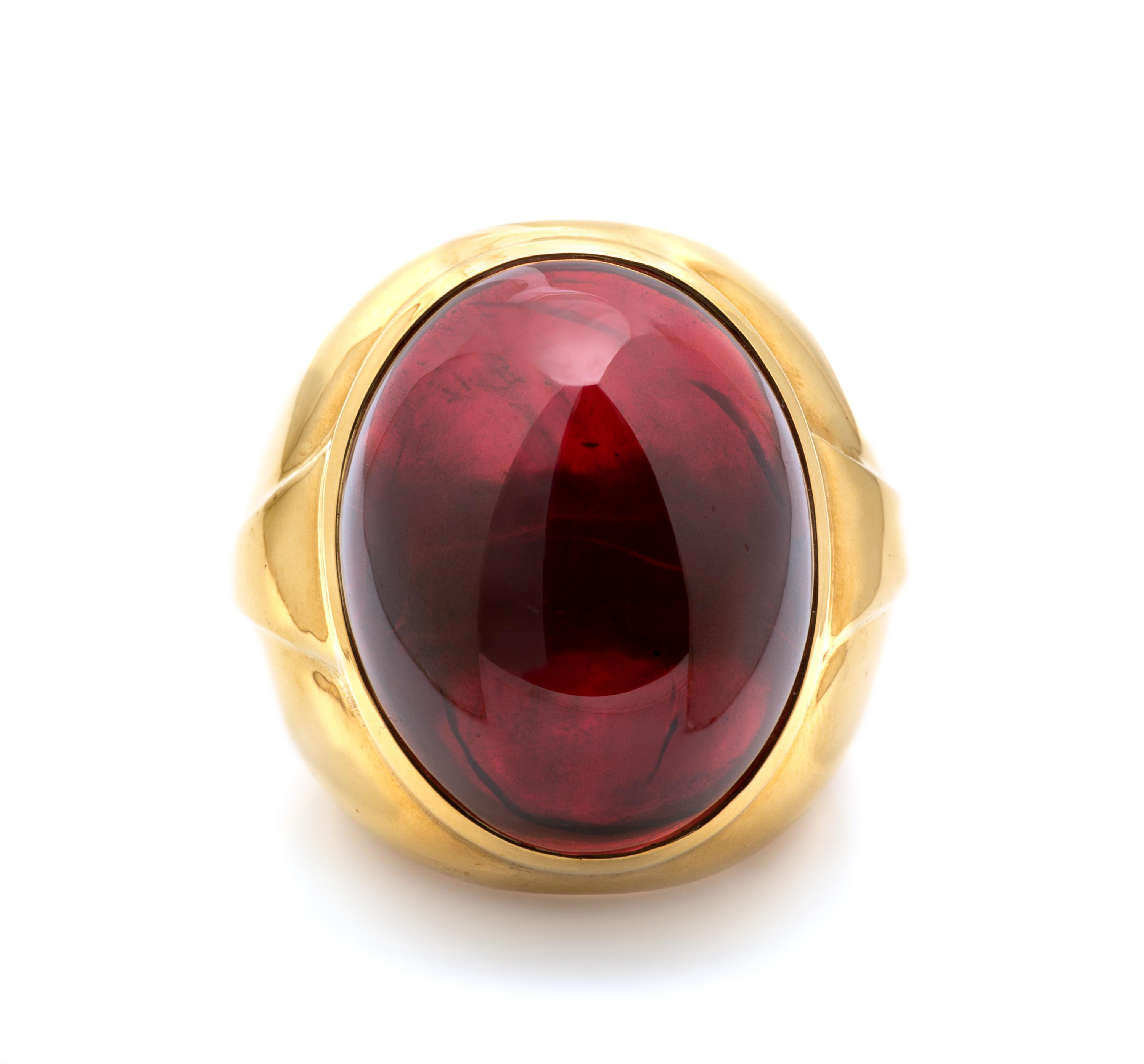 An 18 Karat Yellow Gold and Garnet Ring, 33.70 dwts.