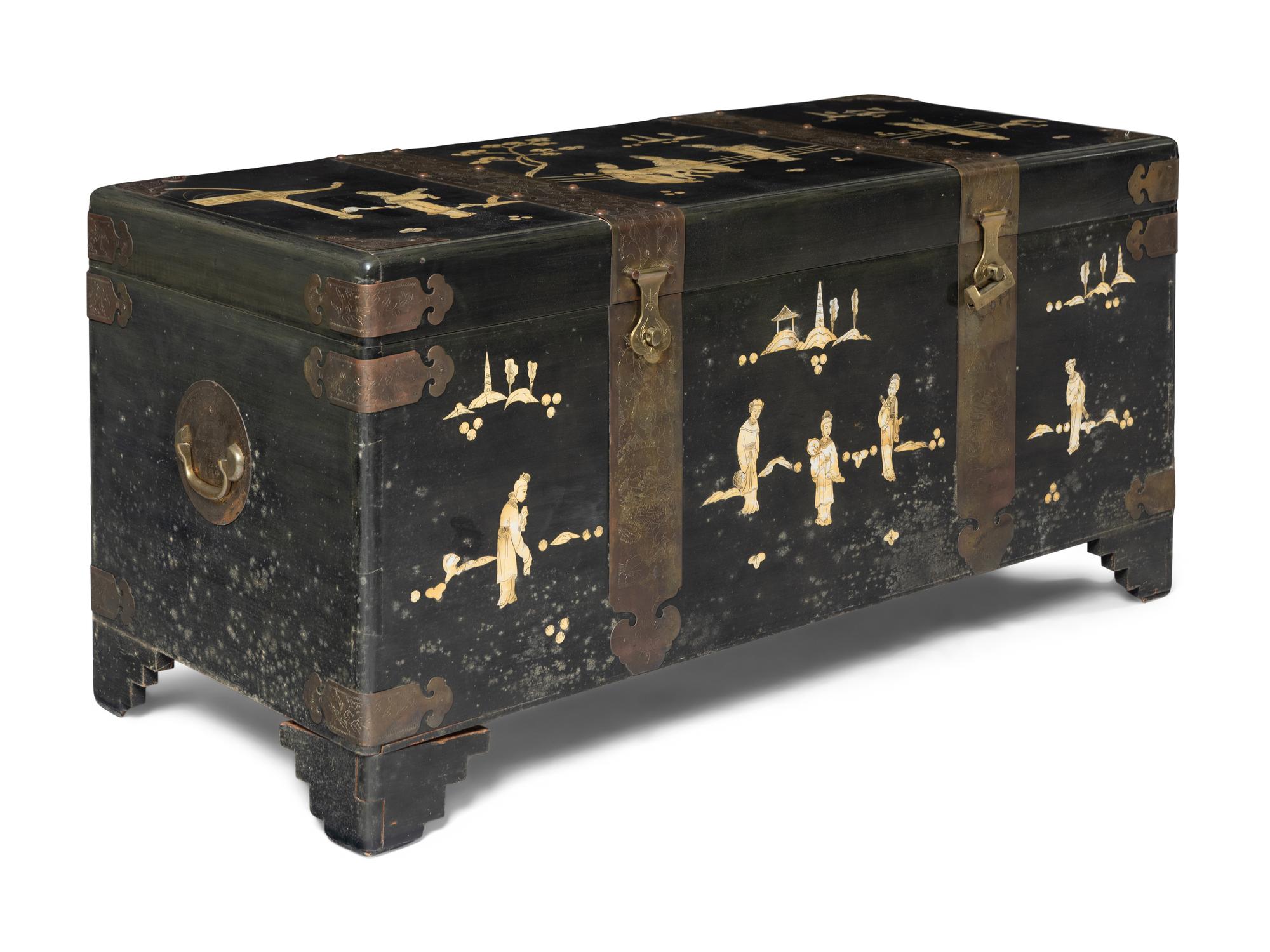 A Pair of Chinese Export Painted and Black Lacquer Chests