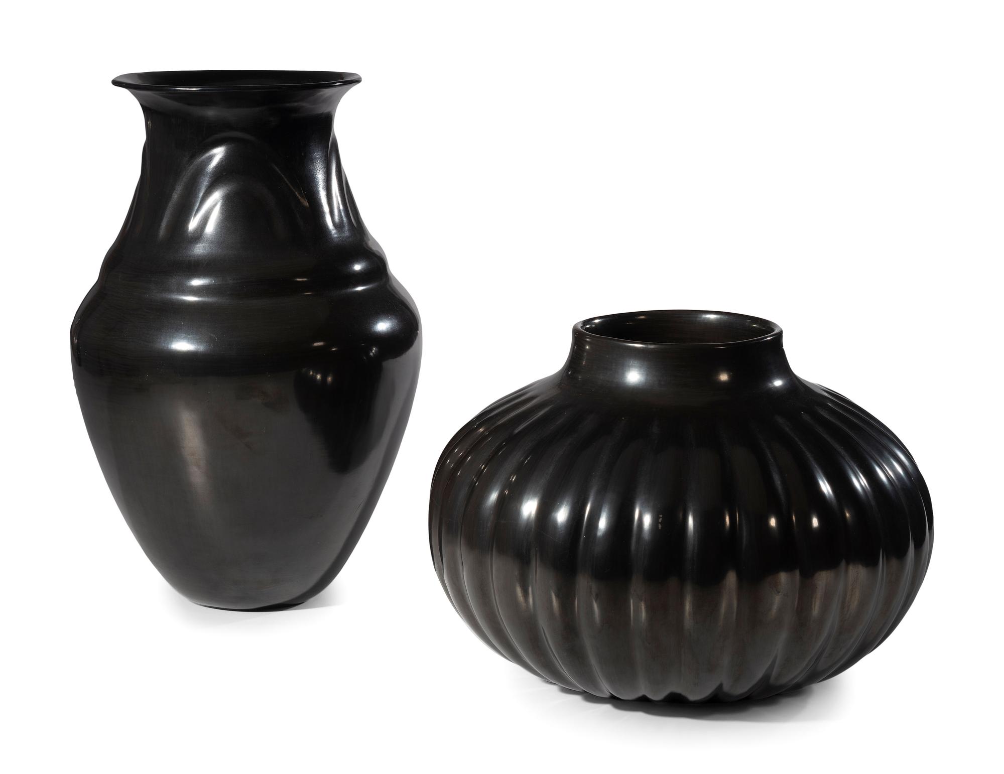 Blackware Pottery Melon Jar and Vase