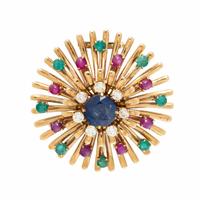 MULTIGEM AND YELLOW GOLD BROOCH