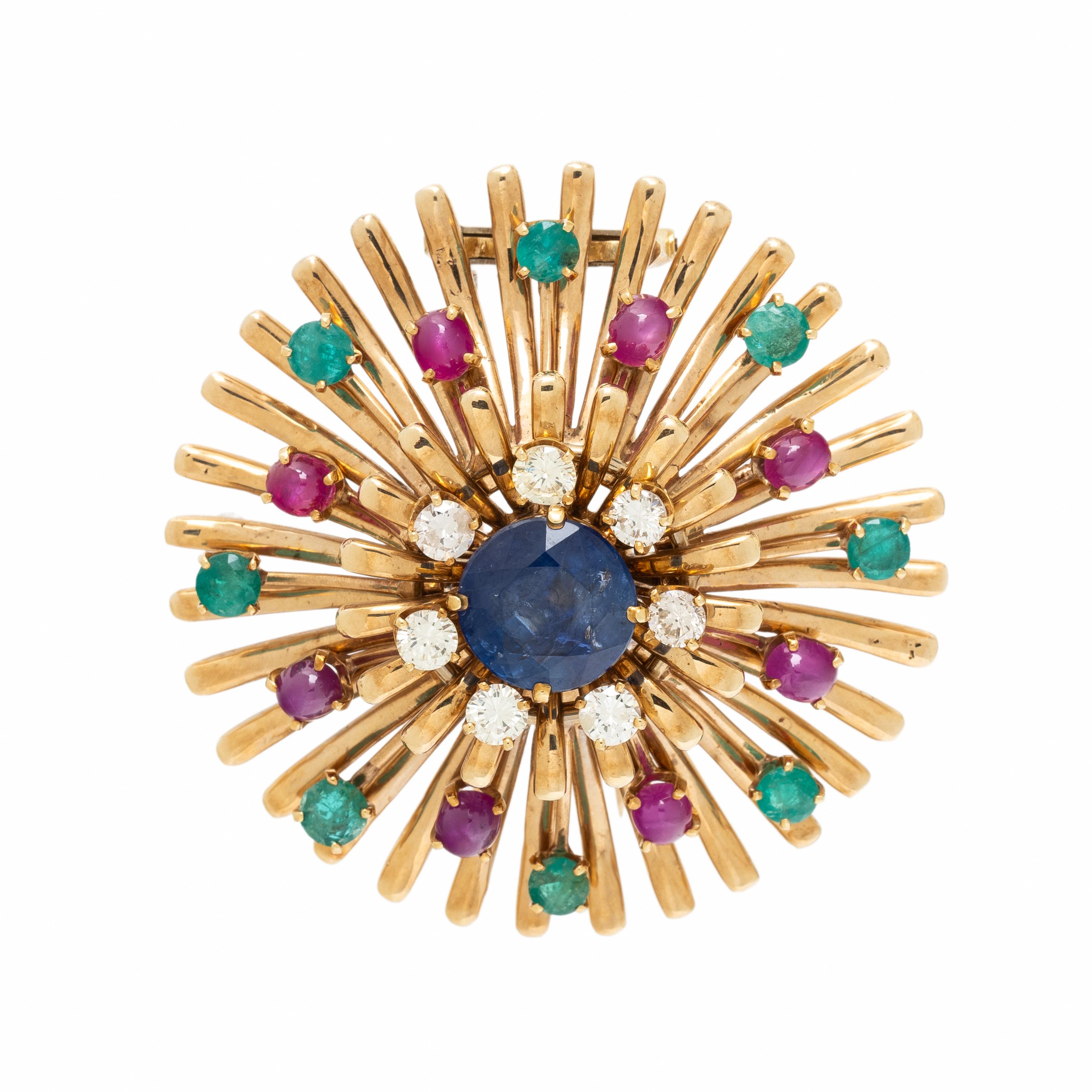 MULTIGEM AND YELLOW GOLD BROOCH
