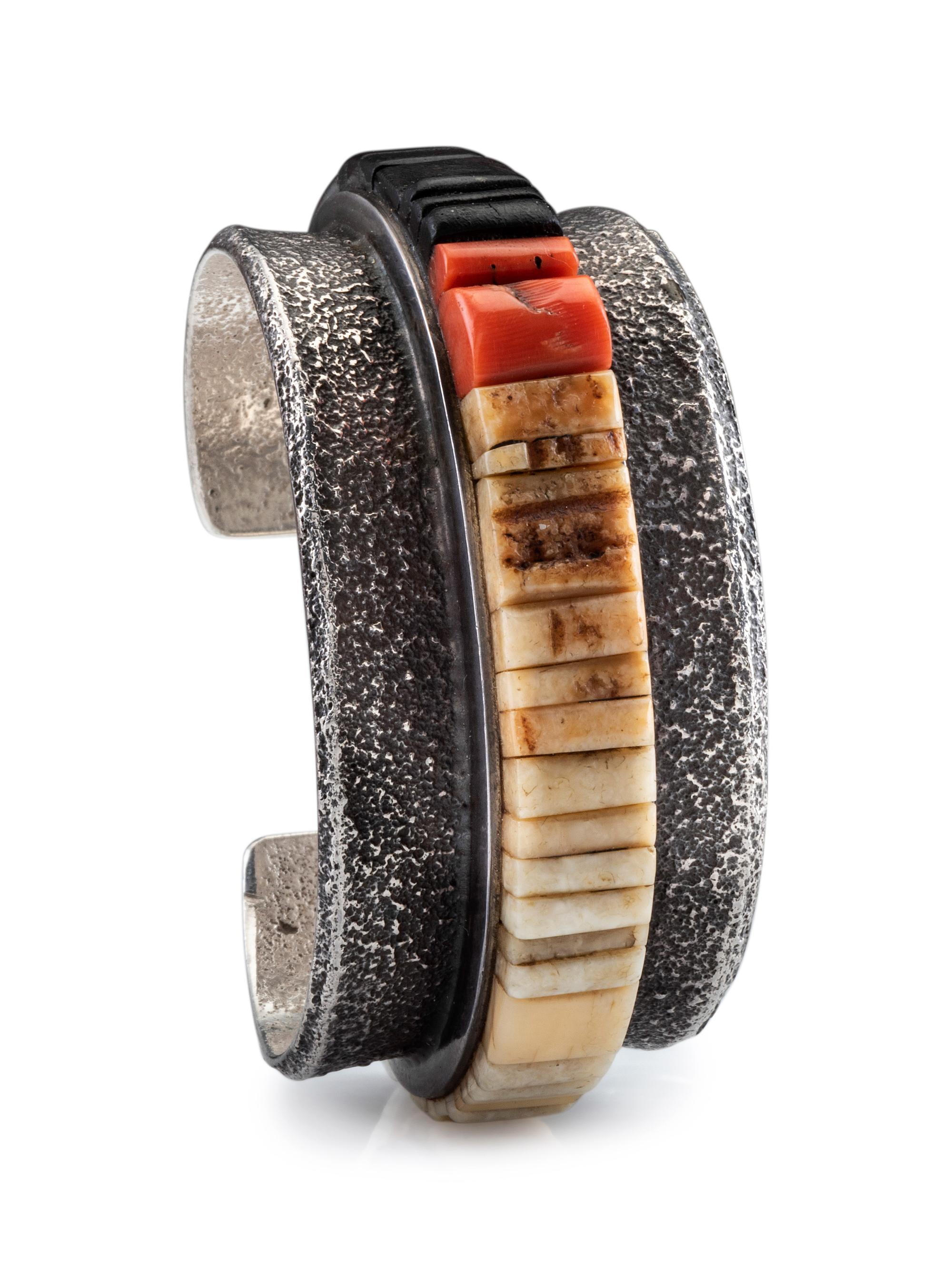 Tufa Cast Silver Cuff Bracelet, with Cobblestone Inlay