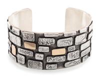 Sterling Silver Brick Cuff Bracelet, Accented with 14K Gold