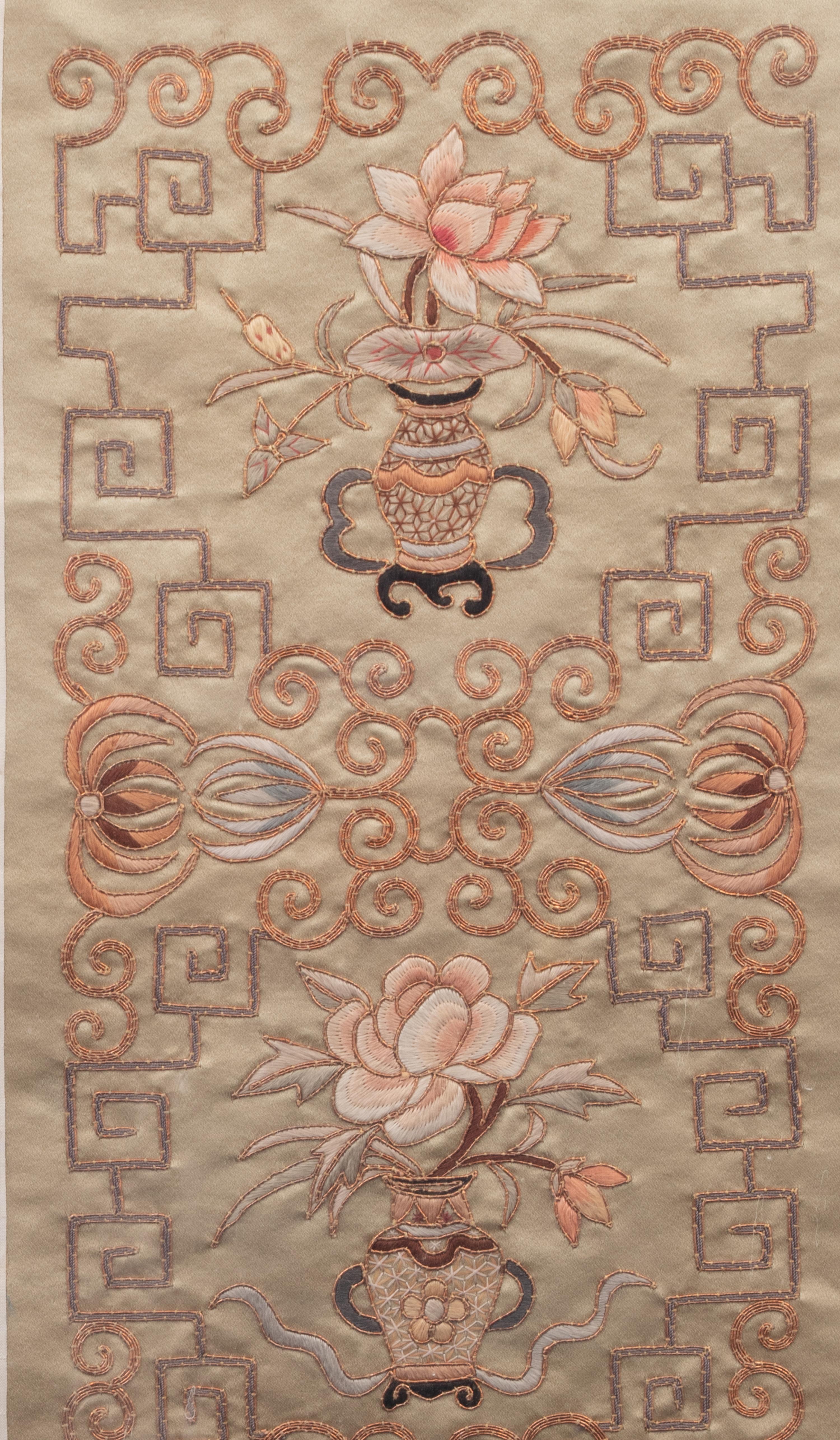 A Chinese Metallic Thread Embroidered Panel