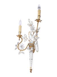 A Pair of Gilt Metal and Glass Two-Light Sconces in the Style of Maison Baguès