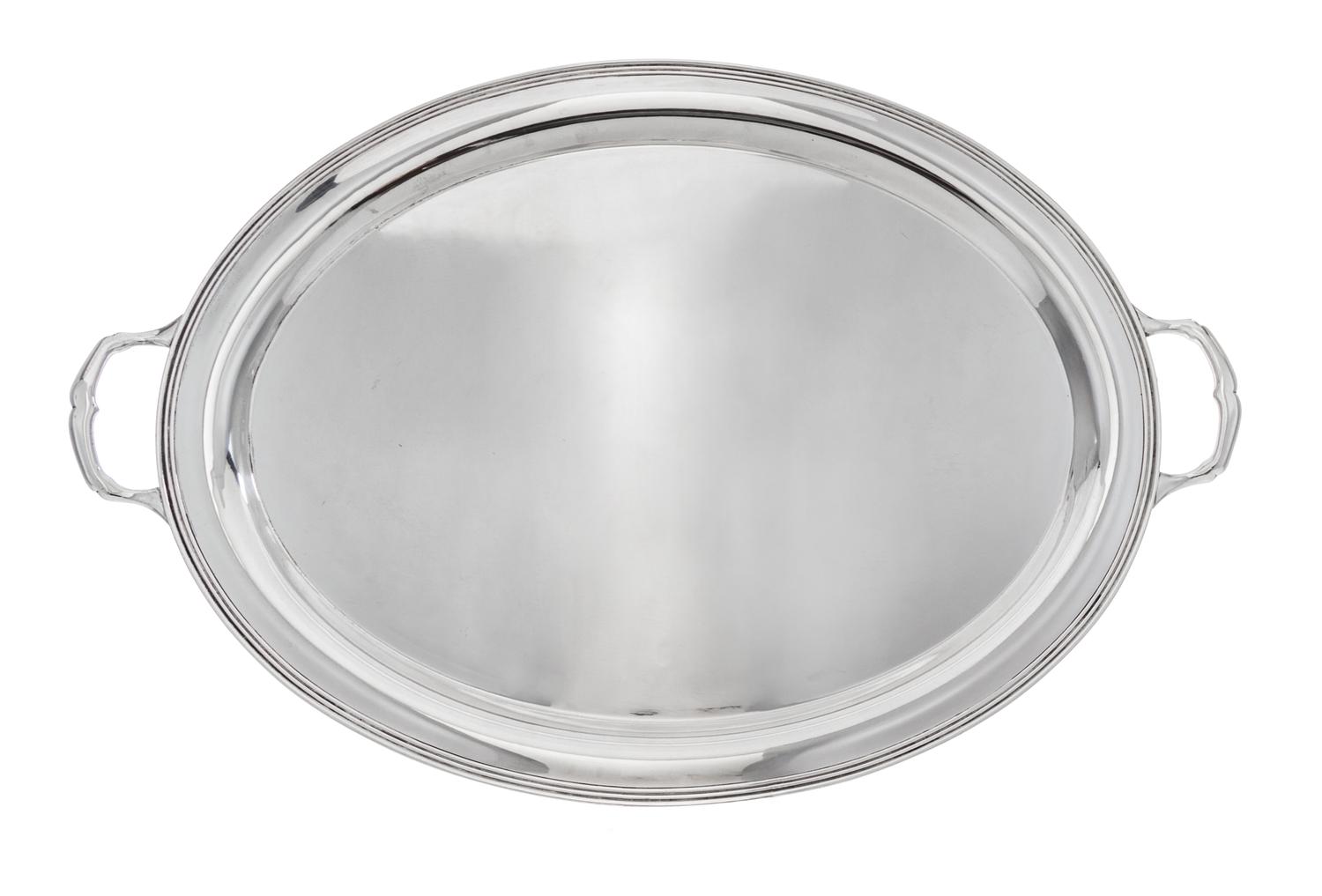 An American Silver Serving Tray, M. Fred Hirsch Co., Jersey City, NJ, of oval form.