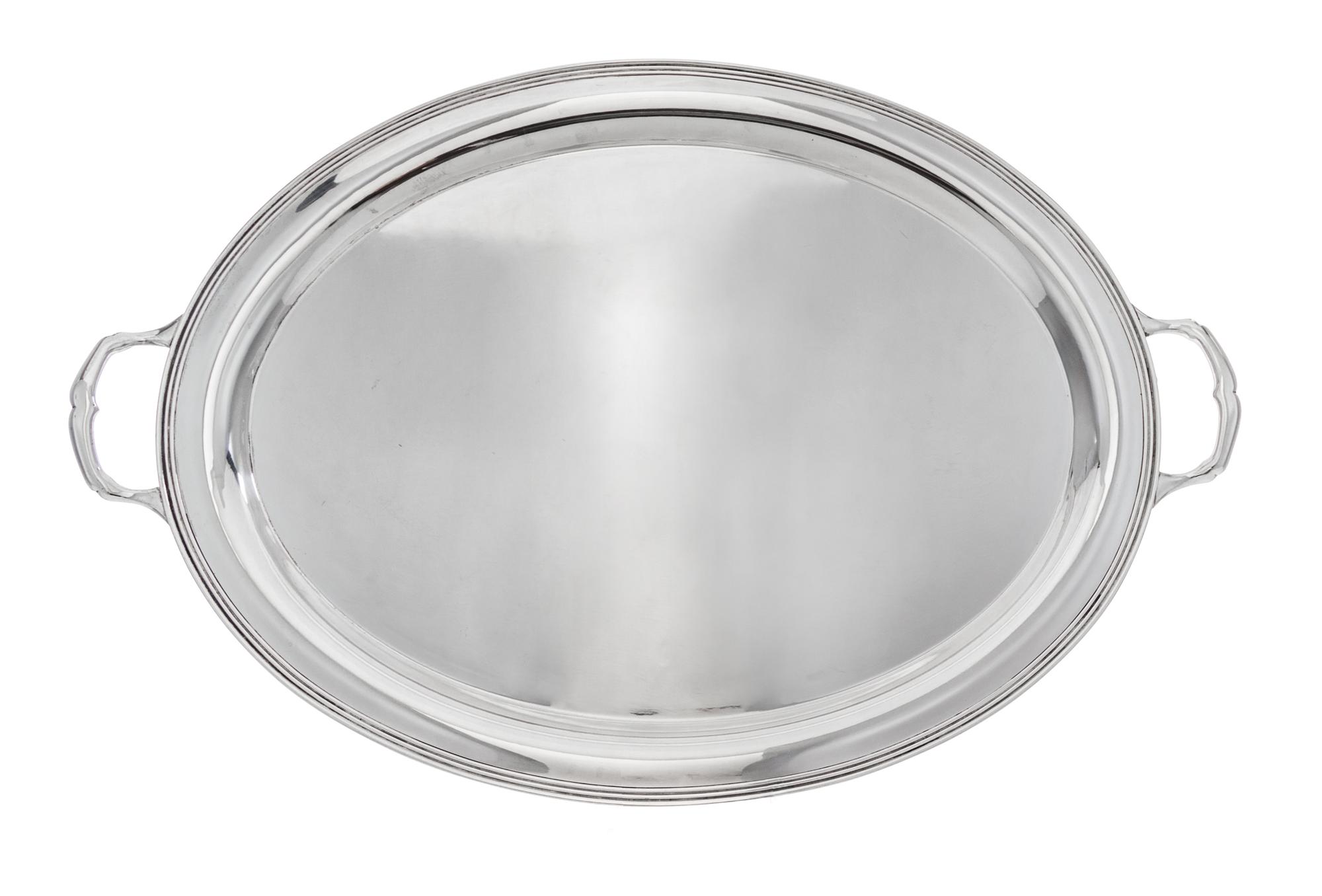 An American Silver Serving Tray, M. Fred Hirsch Co., Jersey City, NJ, of oval form.