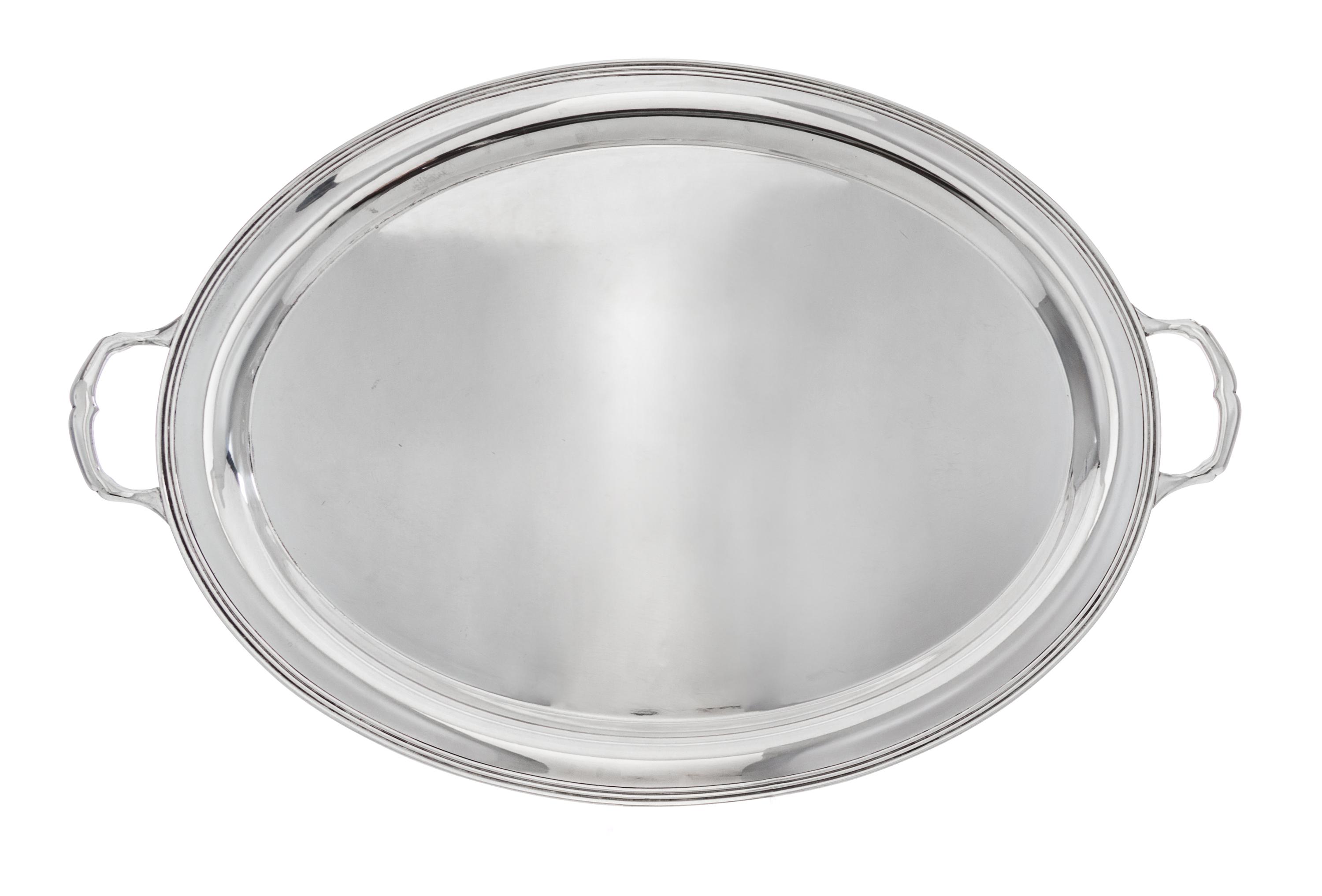 An American Silver Serving Tray, M. Fred Hirsch Co., Jersey City, NJ, of oval form.