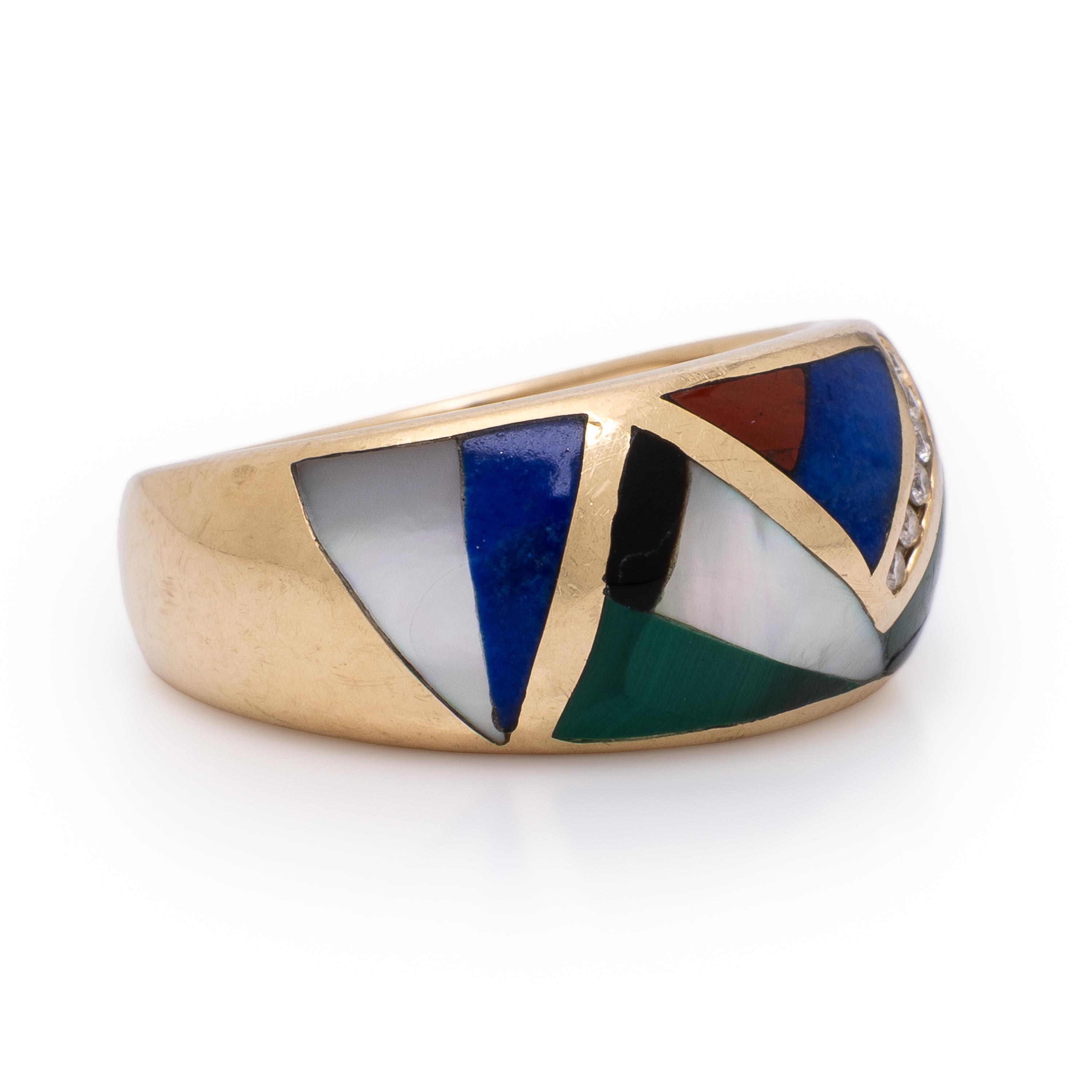 Hardstone, Diamond, and Yellow Gold Ring