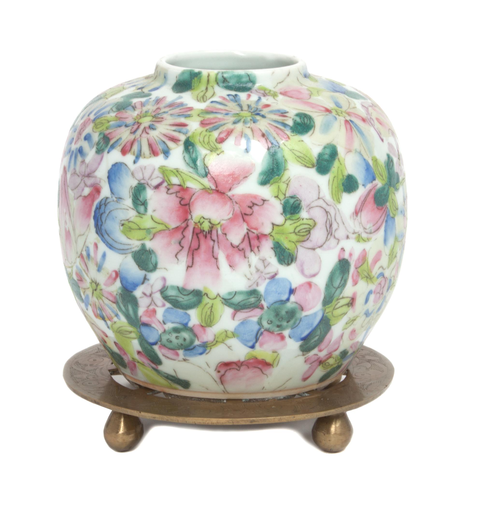 A Chinese Famille Rose Porcelain Vase Height 4 3/4 inches.