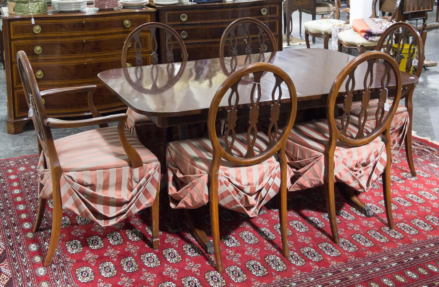 An American Mahogany Dining Room Suite Height of table 62 1/4 x width 29 x depth 42 inches. — 20TH CENTURY