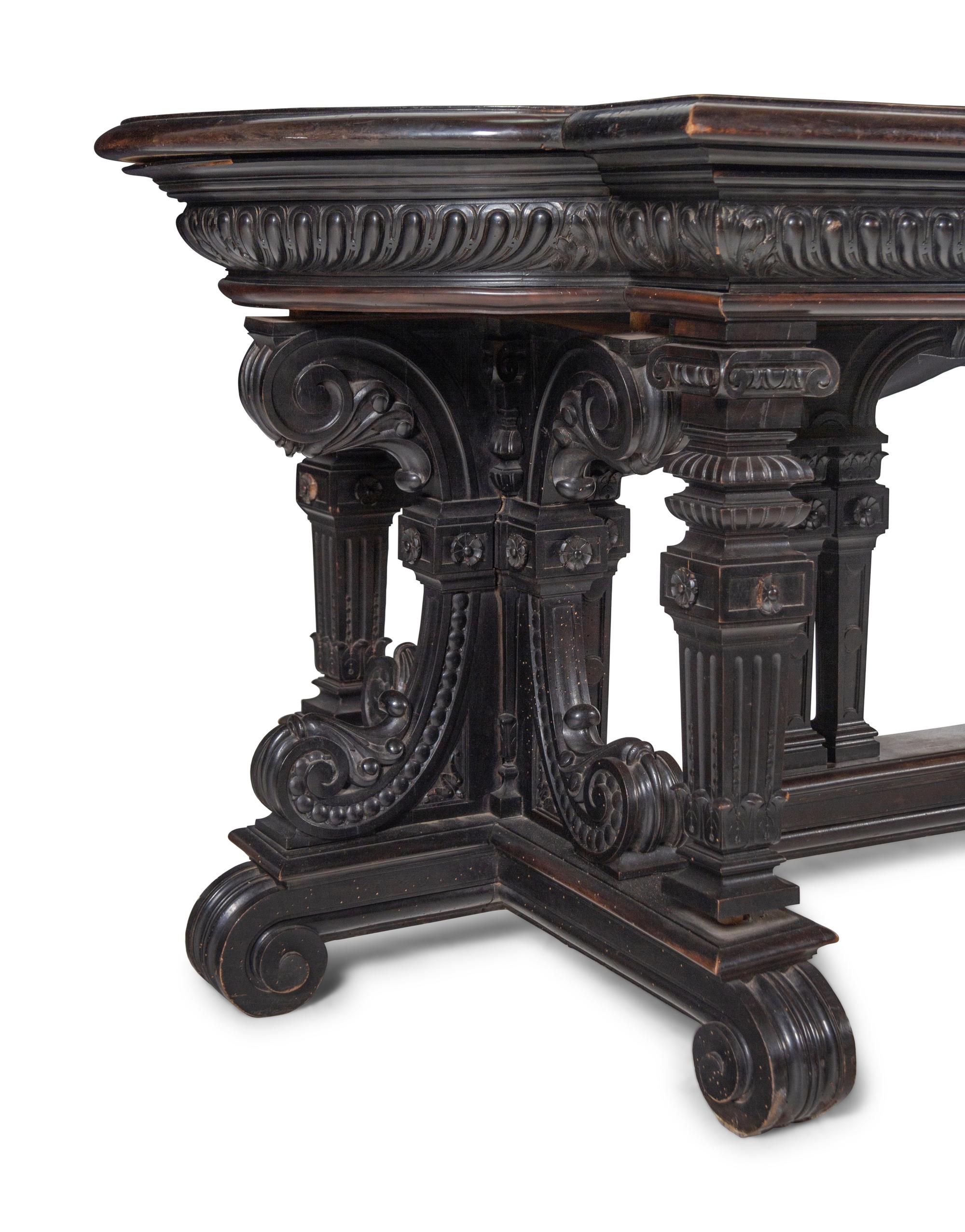 An Italian Renaissance Style Ebonized Library Table