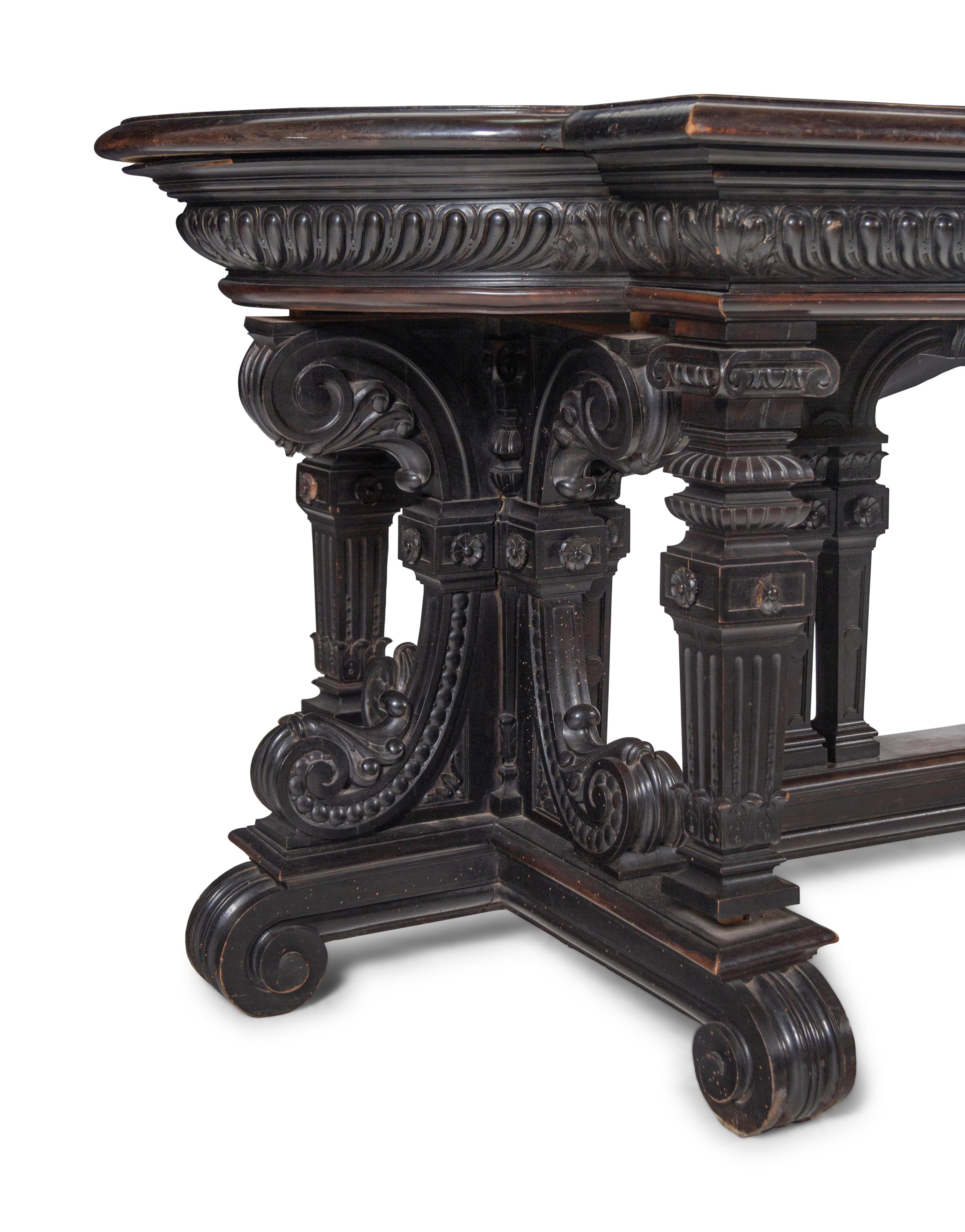 An Italian Renaissance Style Ebonized Library Table