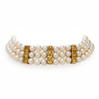 TRIPLE STRAND CULTURED PEARL AND CITRINE CHOKER NECKLACE