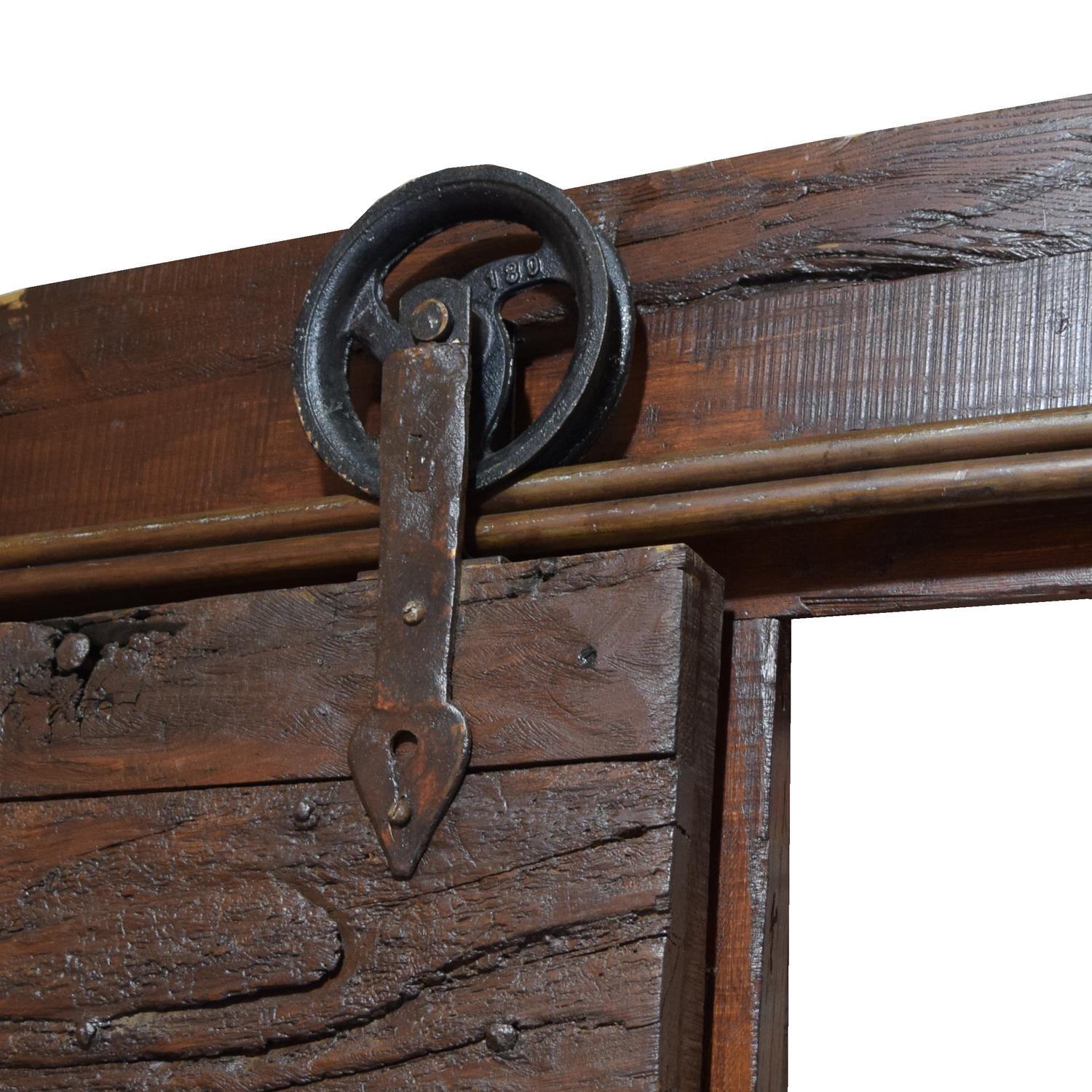 A Sliding Wood Door with Hardware and Frame 71" W x 4" D x 94" H — Italy, 19th Century