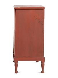 A Country Federal Red Painted Pine and Maple Two-Drawer Blanket Chest