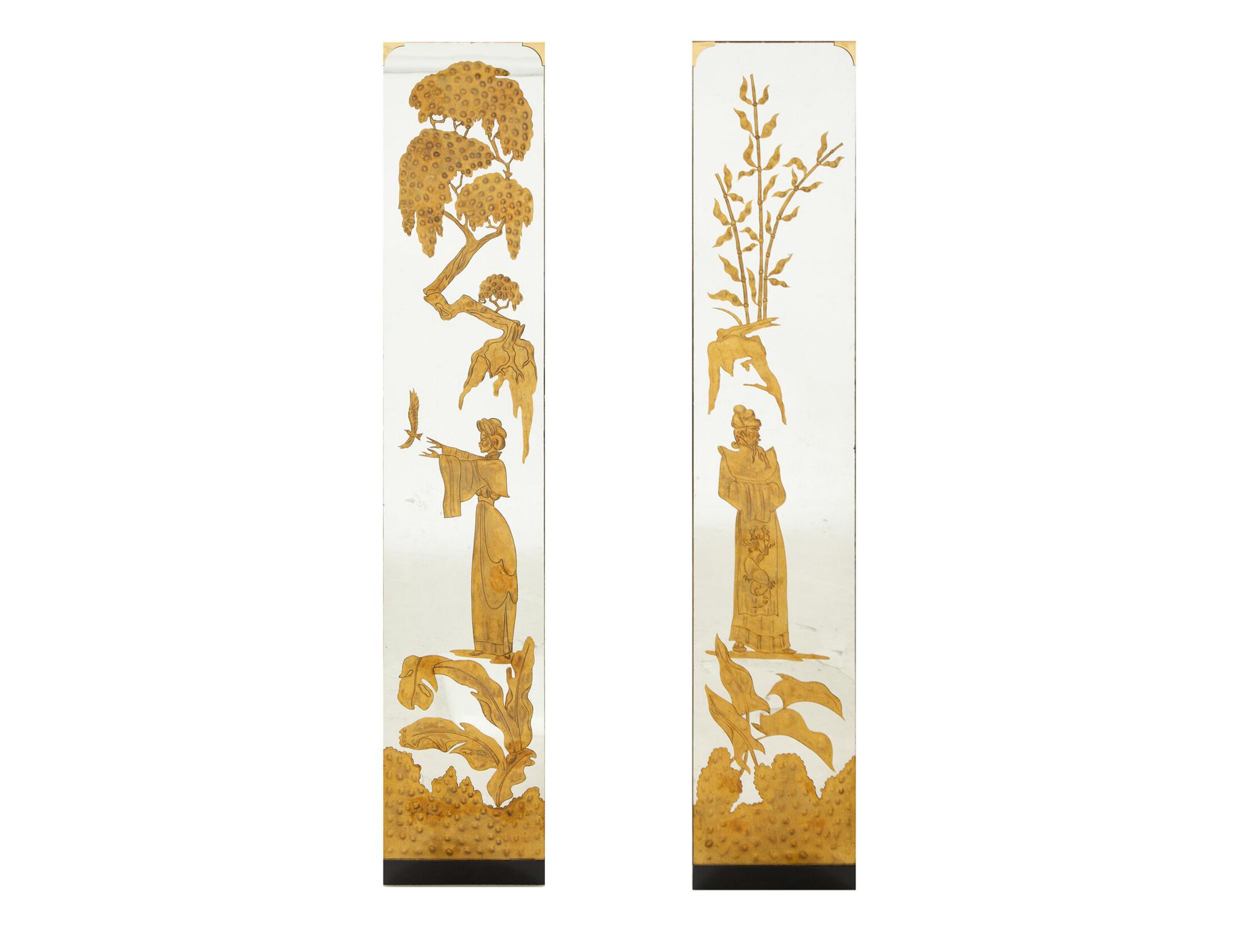 A Pair of Gilt Reverse-Decorated Mirror Panels