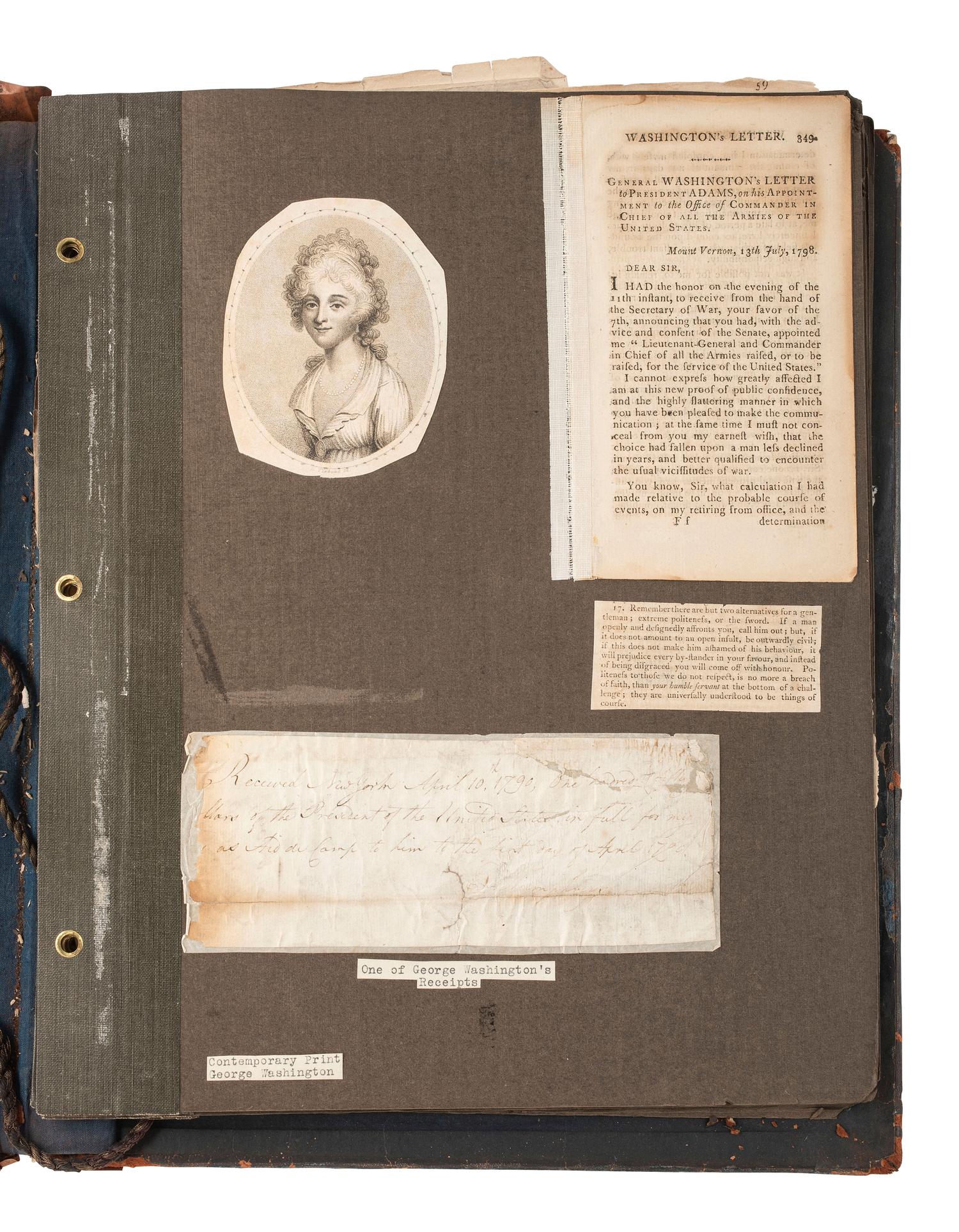 [AUTOGRAPHS]. Scrapbook containing autographs and ephemera, including scarce Revolutionary War-era imprints.