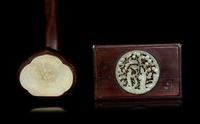 Two Chinese Jade Inset Wood Articles