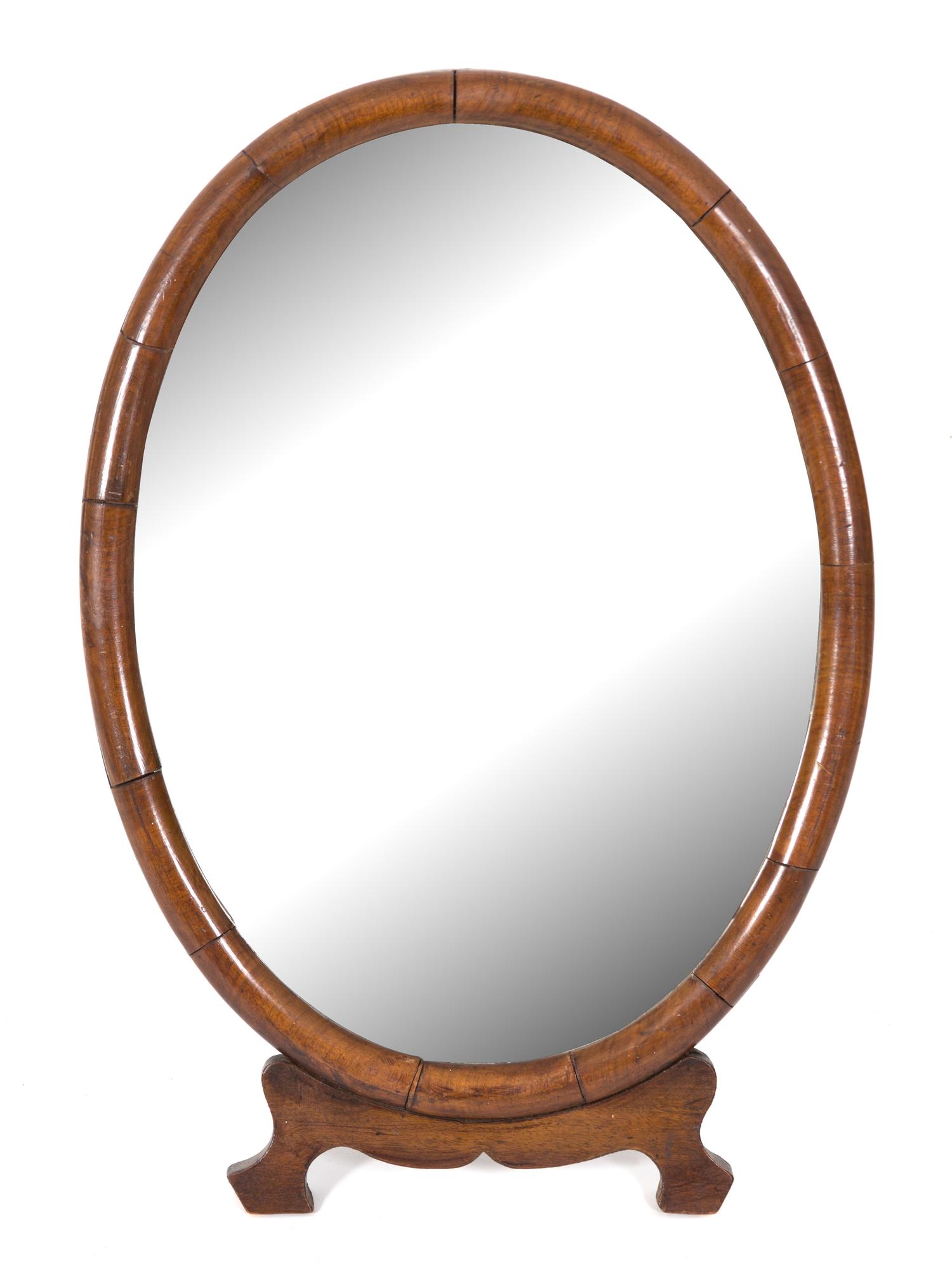 A George III Mahogany Oval Easel Back Dressing Mirror Height 20 3/4 x width 14 1/4 inches. — 19TH CENTURY