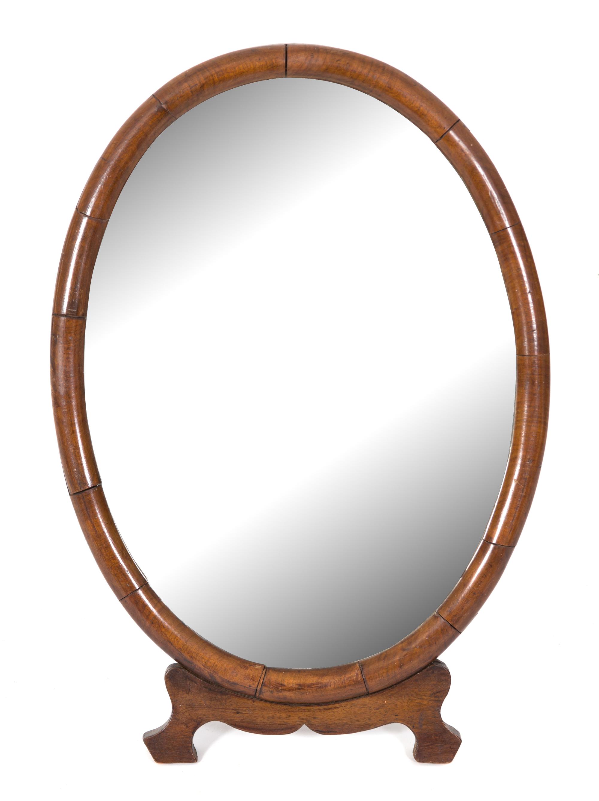 A George III Mahogany Oval Easel Back Dressing Mirror Height 20 3/4 x width 14 1/4 inches. — 19TH CENTURY
