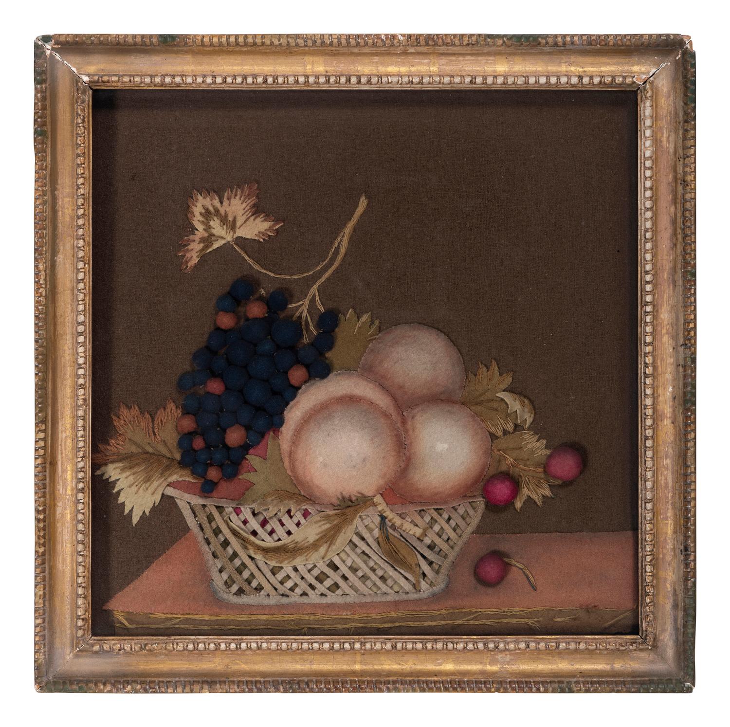Two Embroidered Feltwork Pictures of Fruit